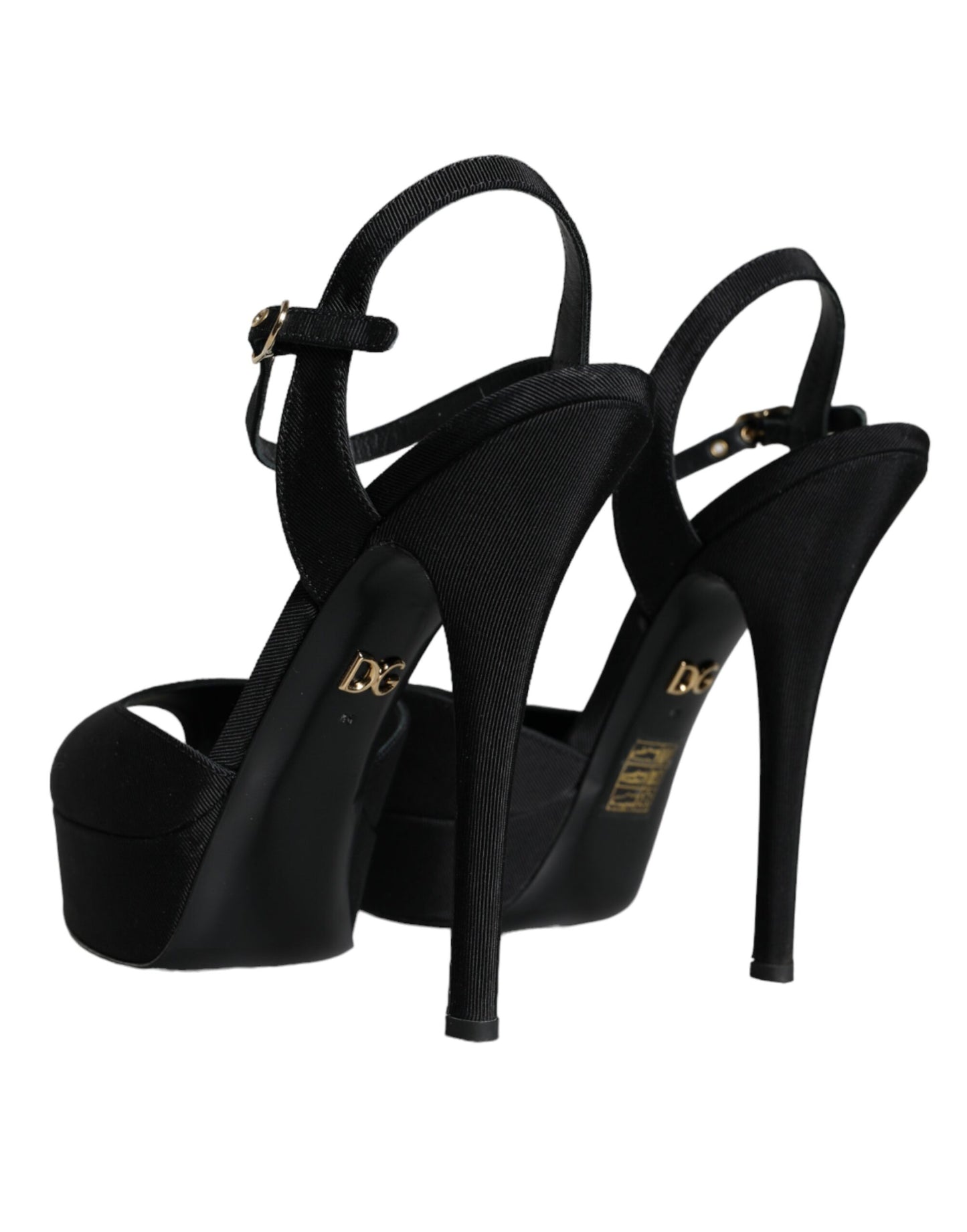 Dolce &amp; Gabbana Black Leather Platform Heels Sandals Shoes