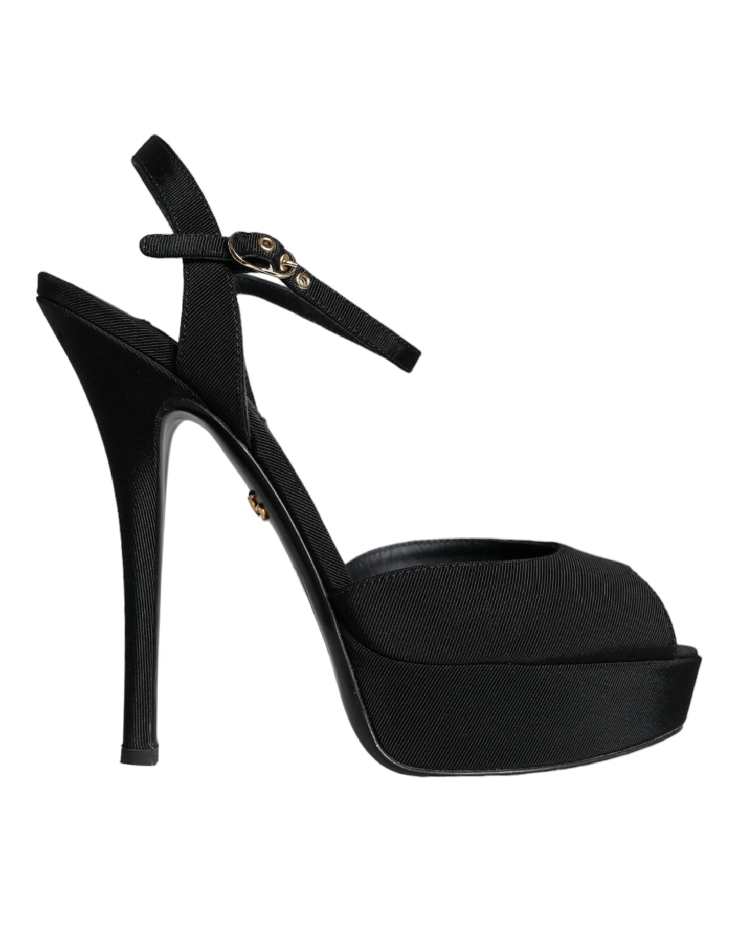 Dolce &amp; Gabbana Black Leather Platform Heels Sandals Shoes