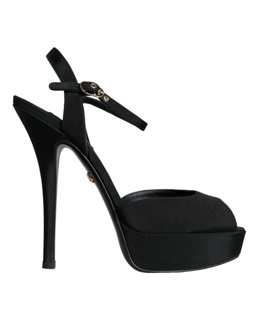 Dolce &amp; Gabbana Black Leather Platform Heels Sandaalit Kengät