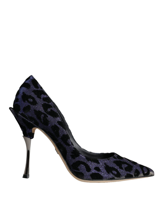 Dolce &amp; Gabbana Dark Blue Leopard Lurex Heels Pumps Shoes