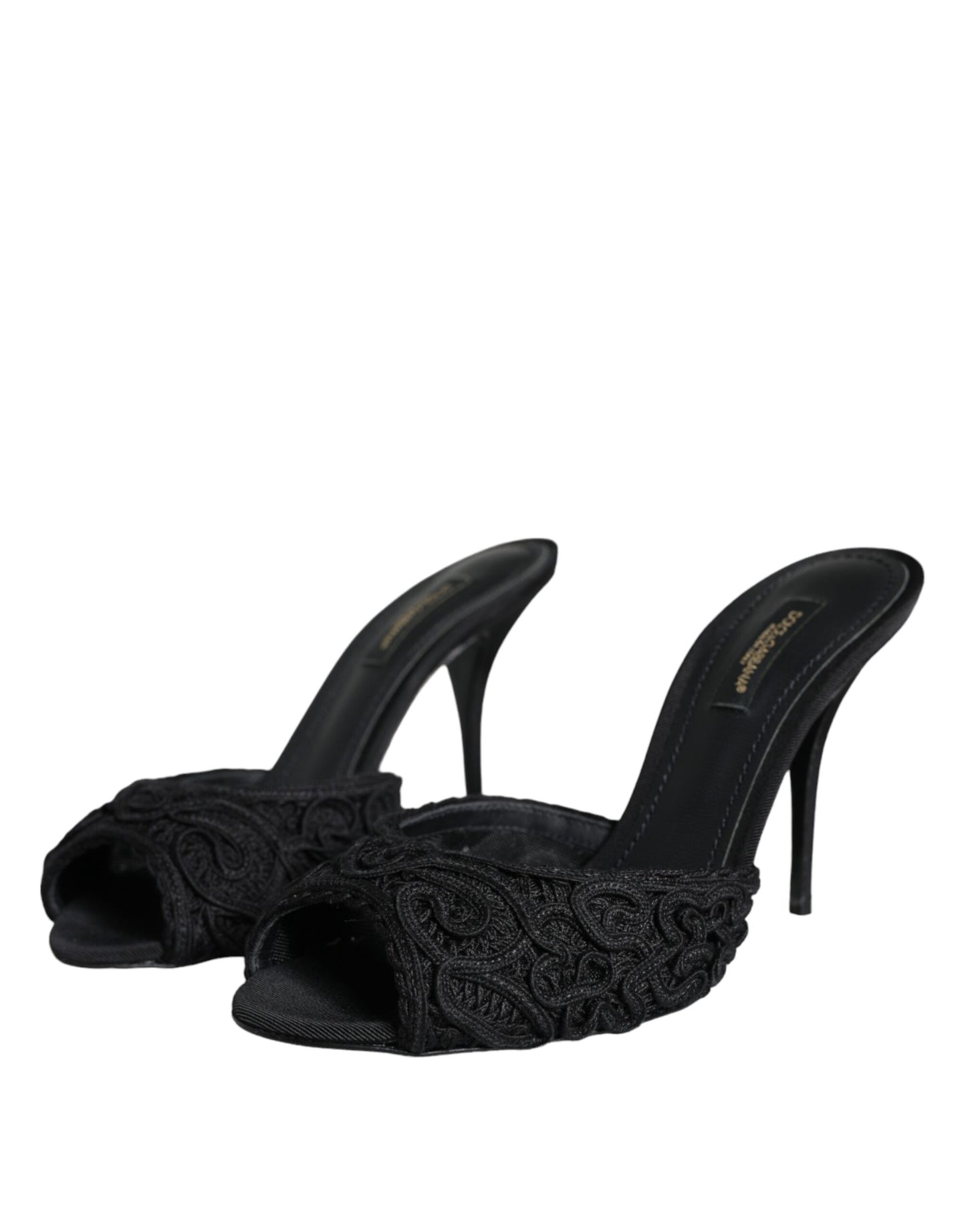 Dolce &amp; Gabbana Black Keira Cordonetto Heels Slides Shoes