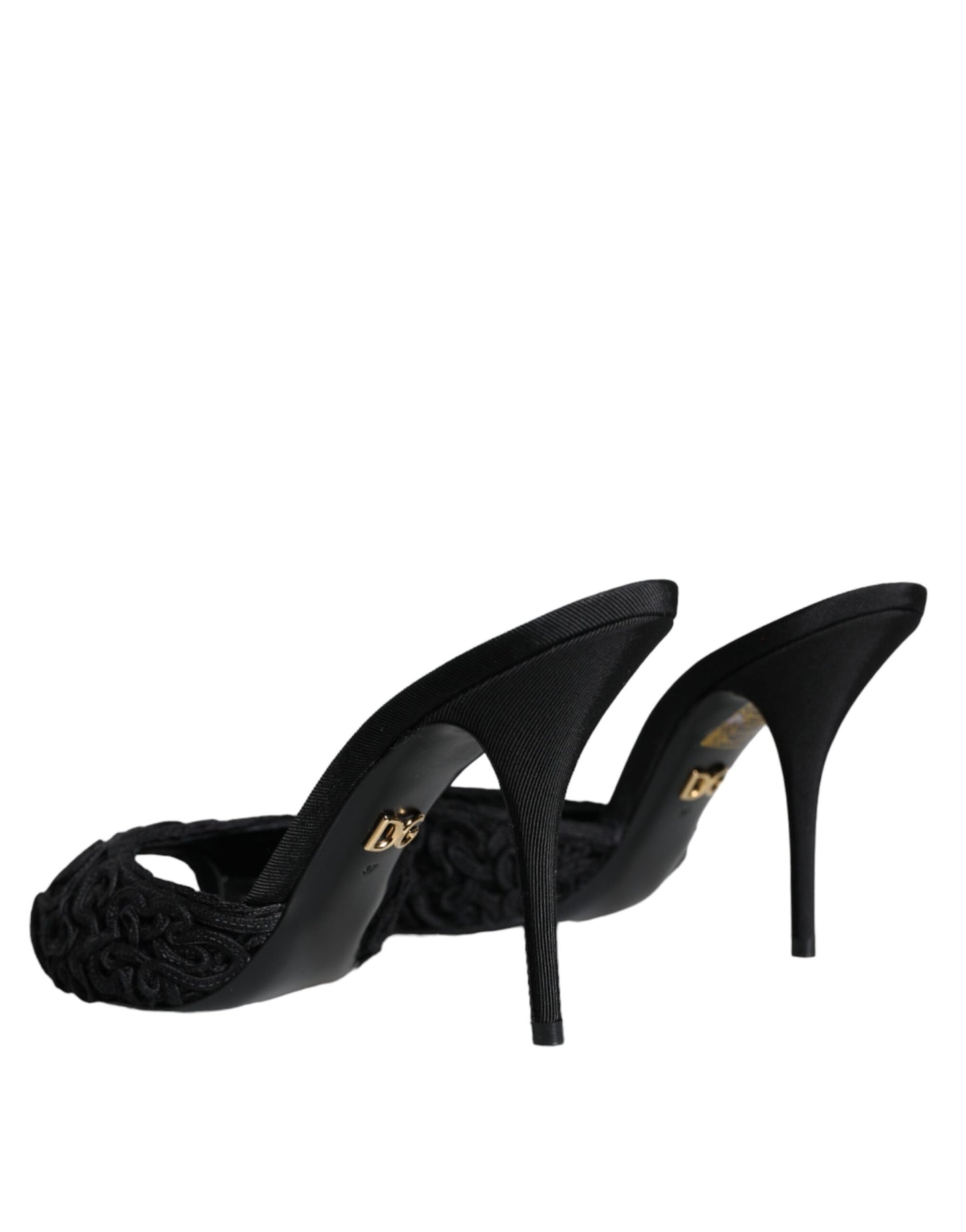 Dolce &amp; Gabbana Black Keira Cordonetto Heels Slides Shoes