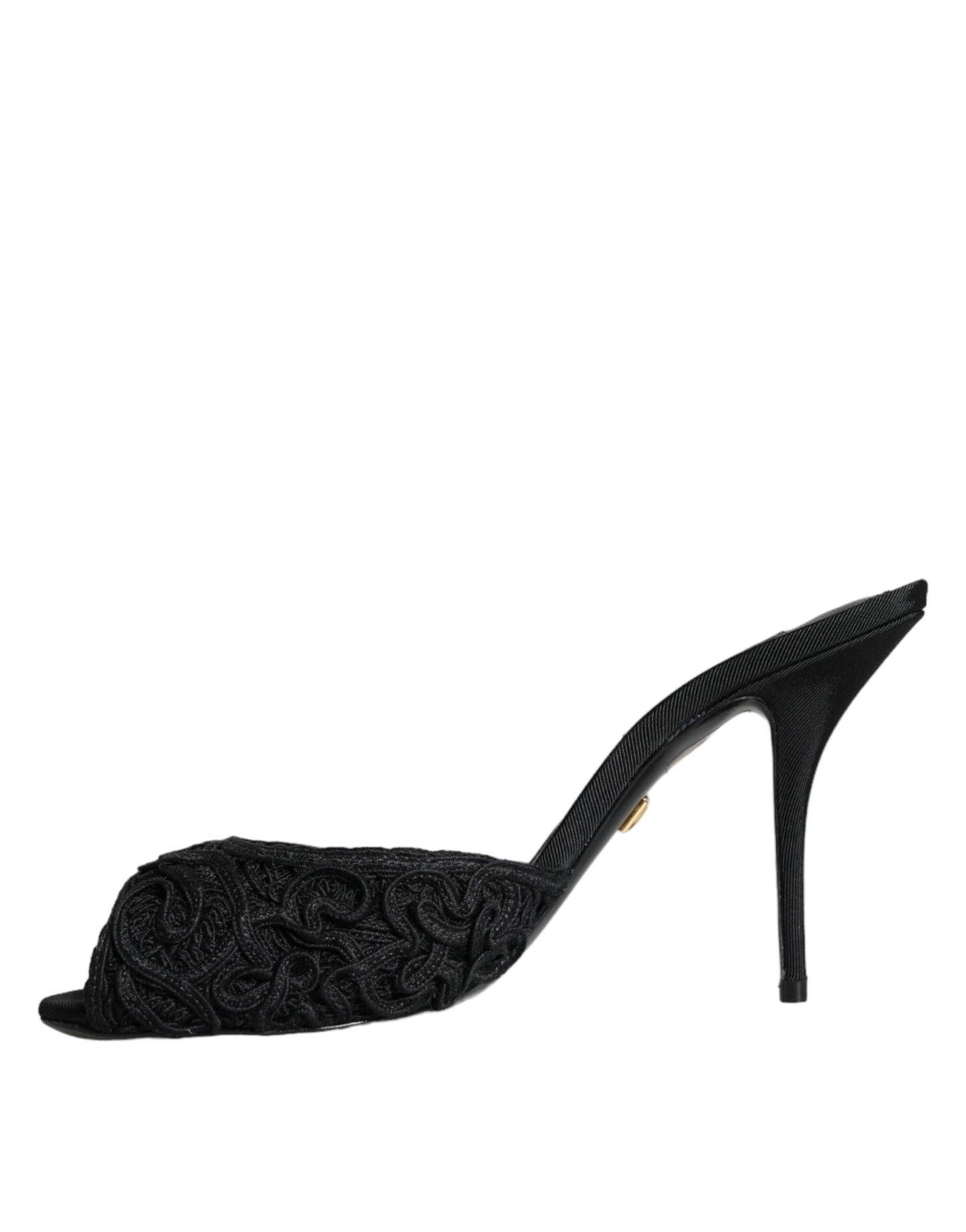 Dolce &amp; Gabbana Black Keira Cordonetto Heels Slides Shoes