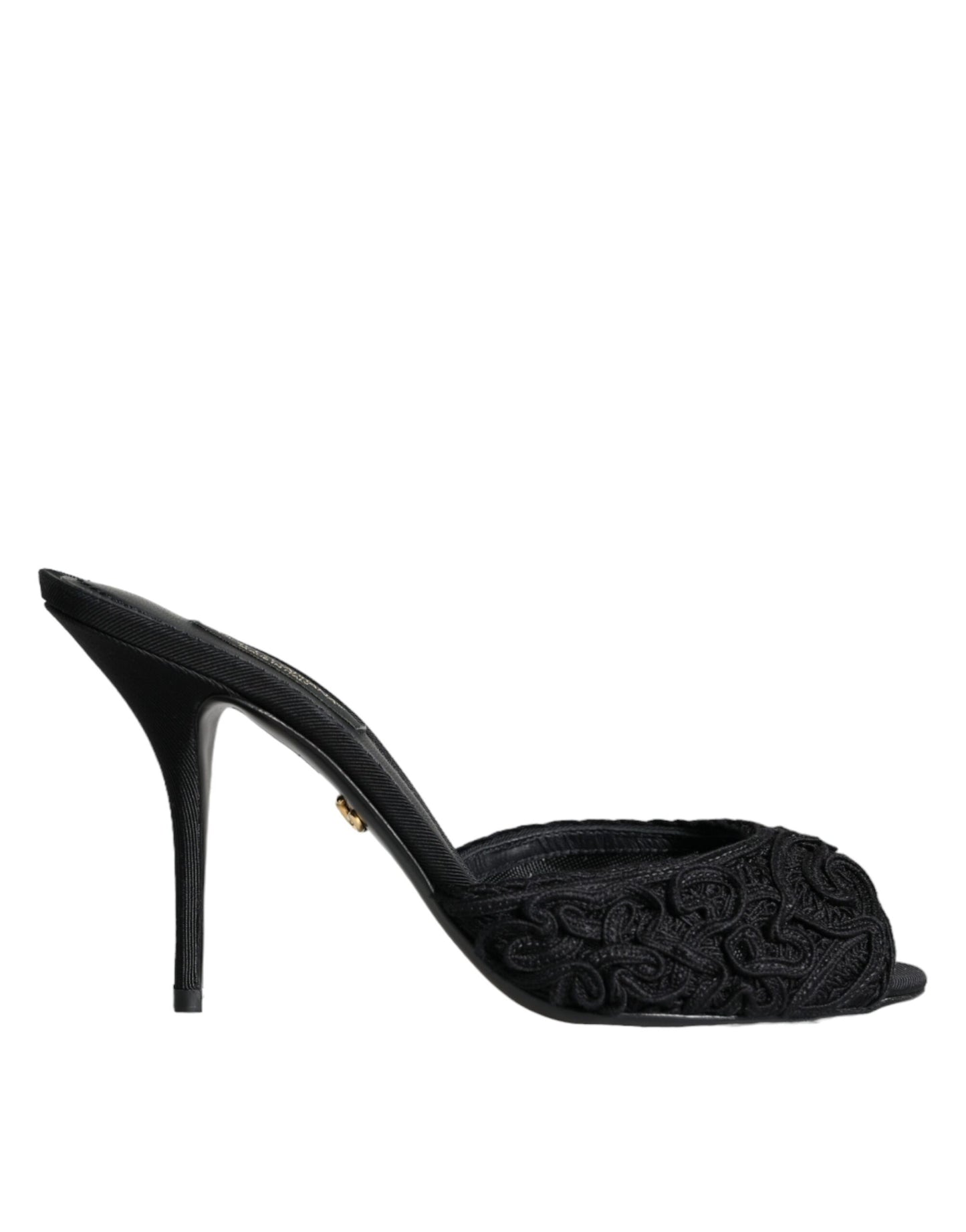 Dolce &amp; Gabbana Black Keira Cordonetto Heels Slides Shoes