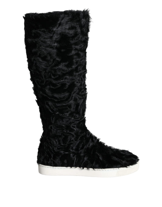 Dolce &amp; Gabbana Black Xiangao Lambskin Leather Boots Shoes