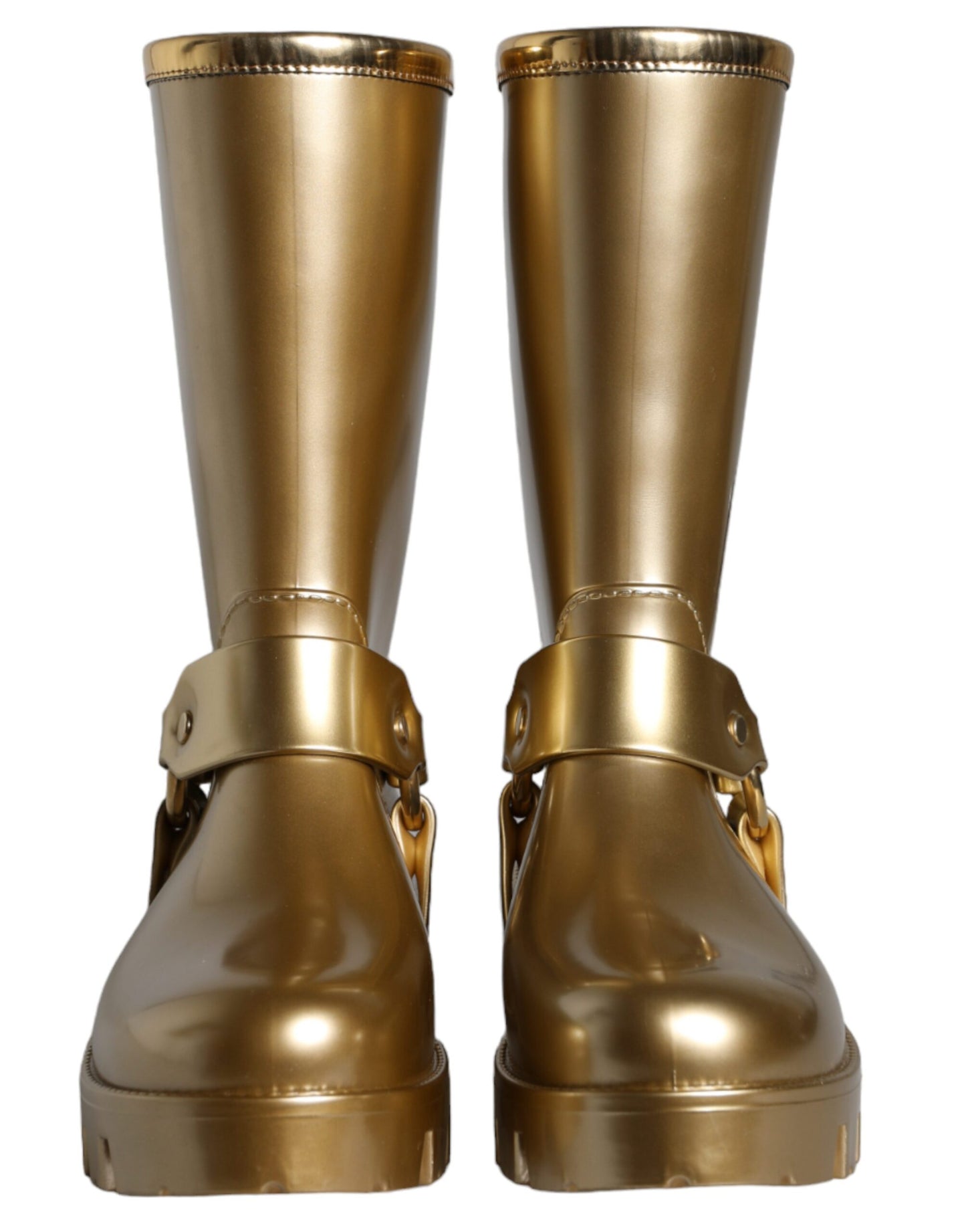 Dolce &amp; Gabbana Metallic Gold Rubber PVC Rain Boots Shoes