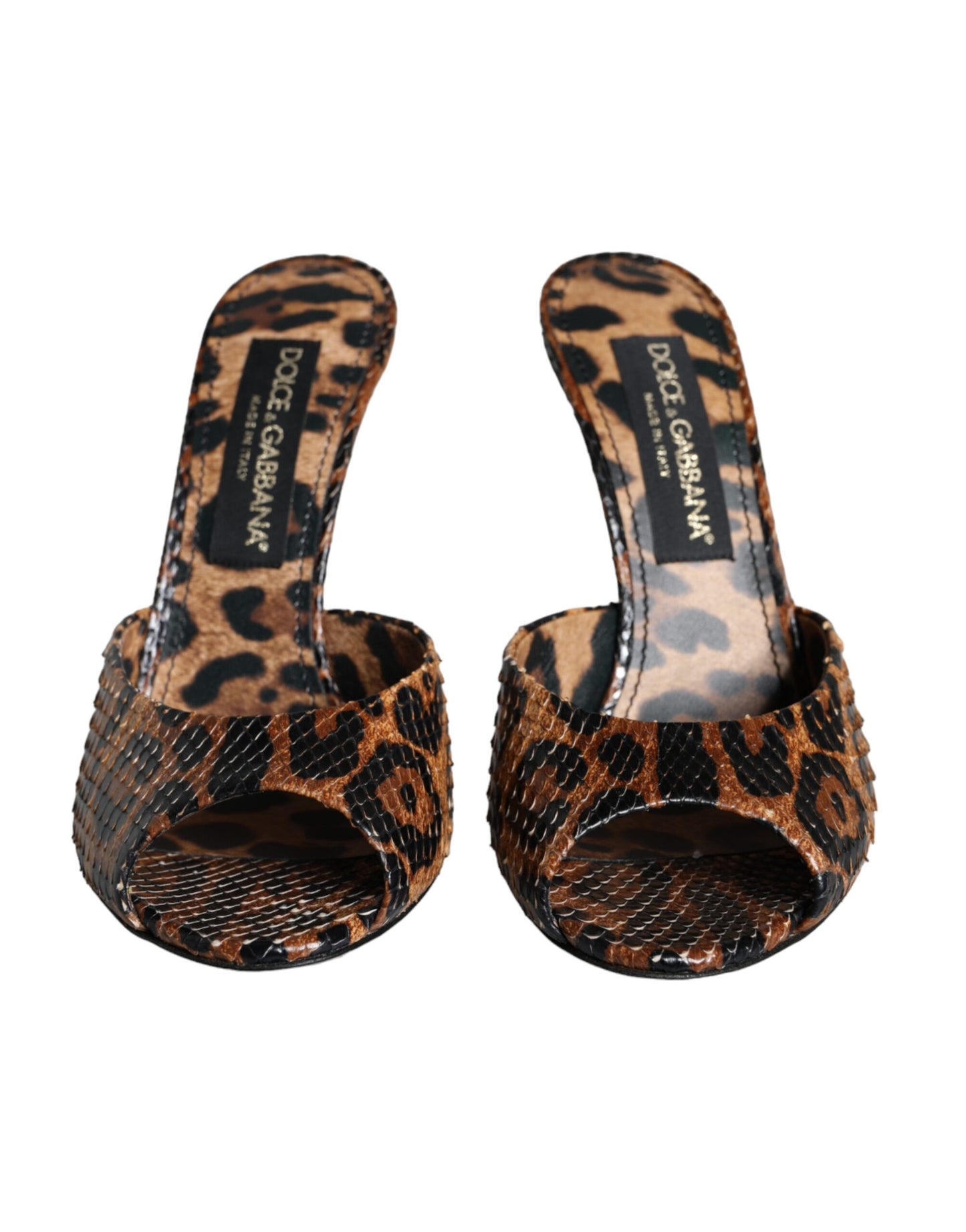 Dolce &amp; Gabbana Brown Leopard Leather Slide Heels Sandals Shoes