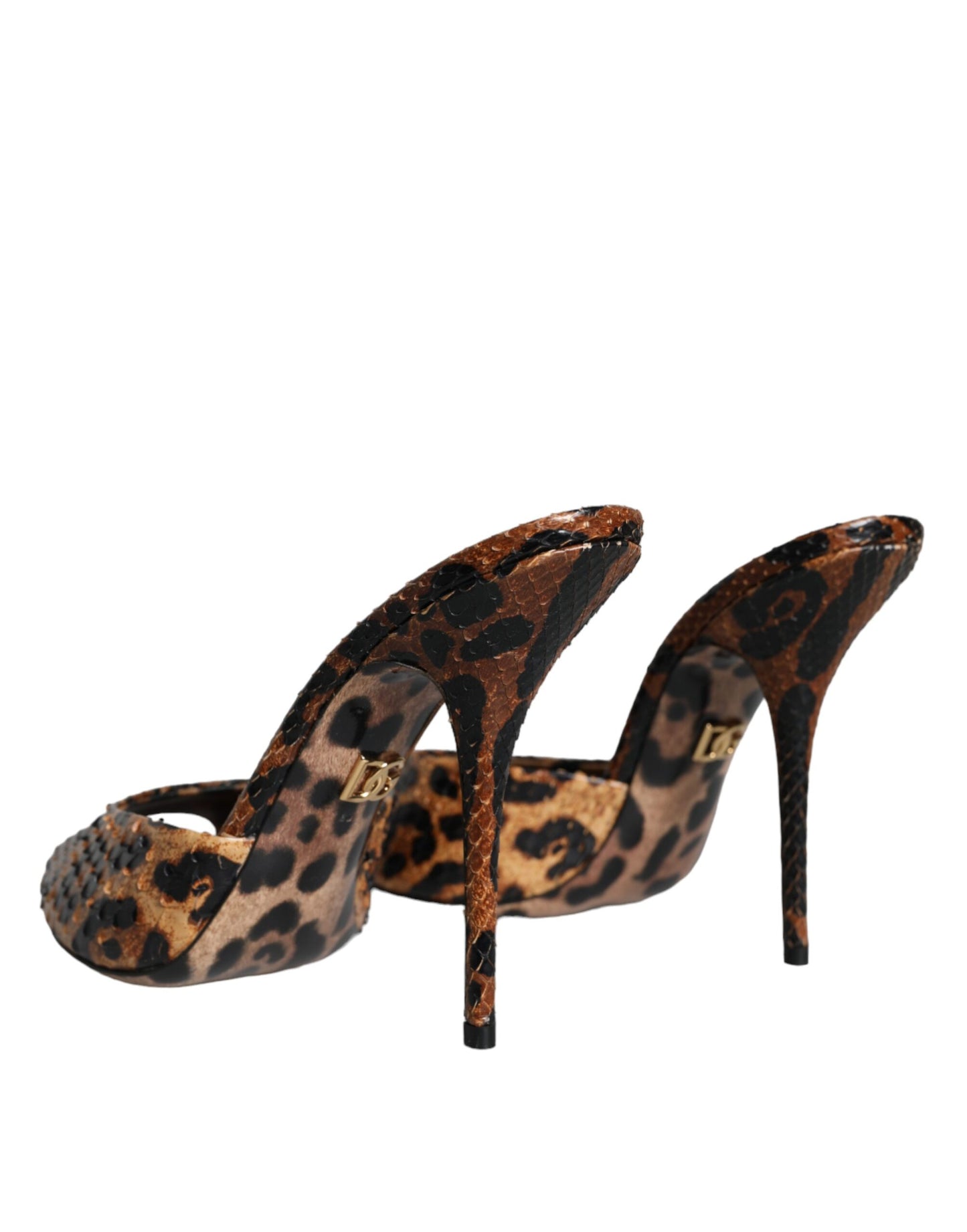 Dolce &amp; Gabbana Brown Leopard Leather Slide Heels Sandals Shoes