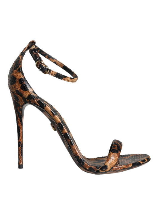 Dolce &amp; Gabbana Brown Leopard Leather Strappy Sandals -sandaalit