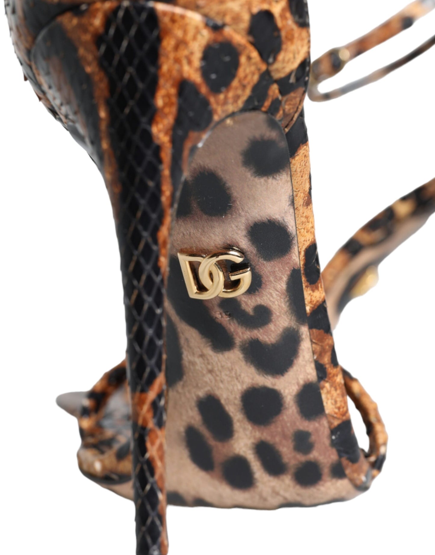 Dolce &amp; Gabbana Brown Leopard Leather Strappy Sandals Shoes