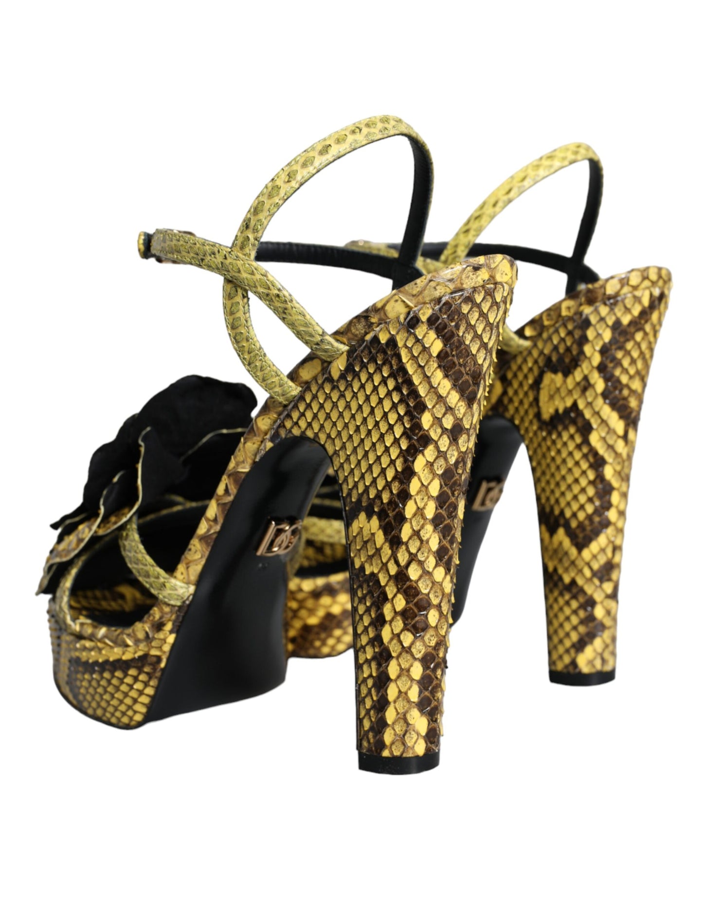 Dolce &amp; Gabbana Yellow Exotic Leather Ankle Strap Heels Sandals Shoes