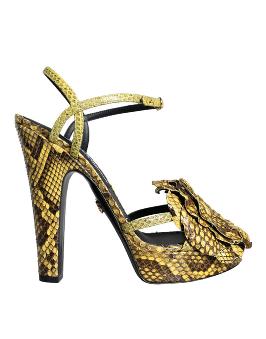 Dolce &amp; Gabbana Yellow Exotic Leather Ankle Strap Heels Sandals Shoes