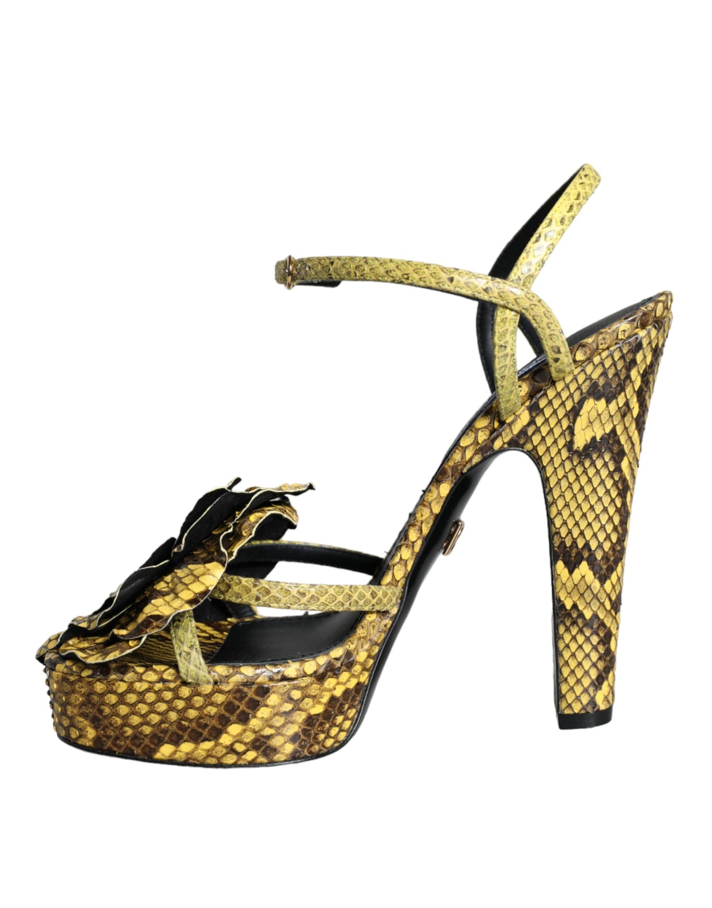 Dolce &amp; Gabbana Yellow Exotic Leather Ankle Strap Heels Sandals Shoes