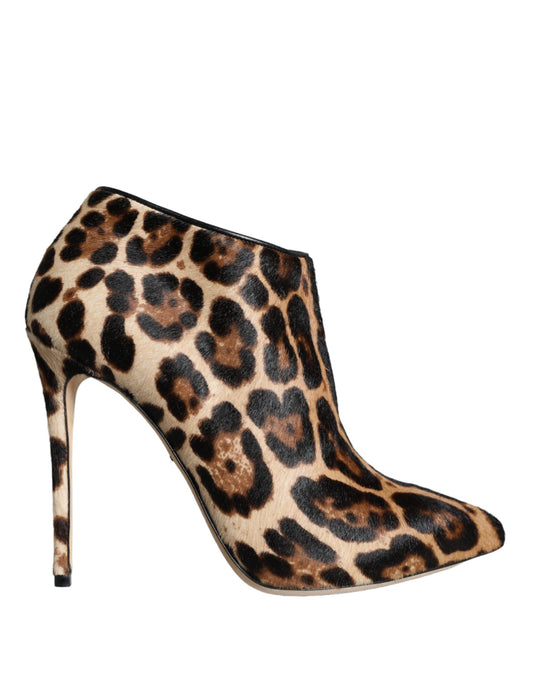 Dolce &amp; Gabbana Ruskea Leopard Calf Fur Heels Nilkkurikengät