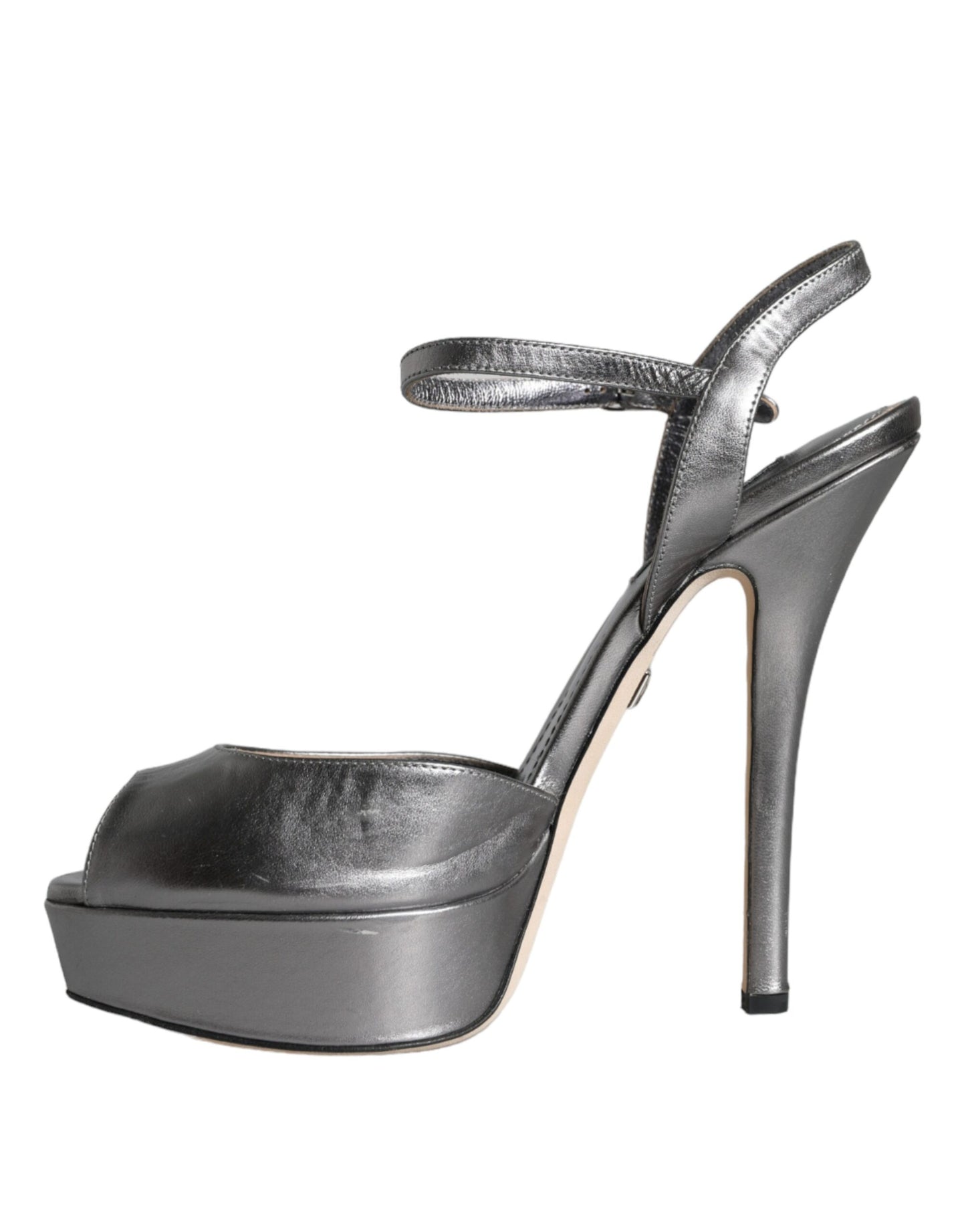 Dolce &amp; Gabbana Metallic Silver Leather Keira Platform Sandals -kengät