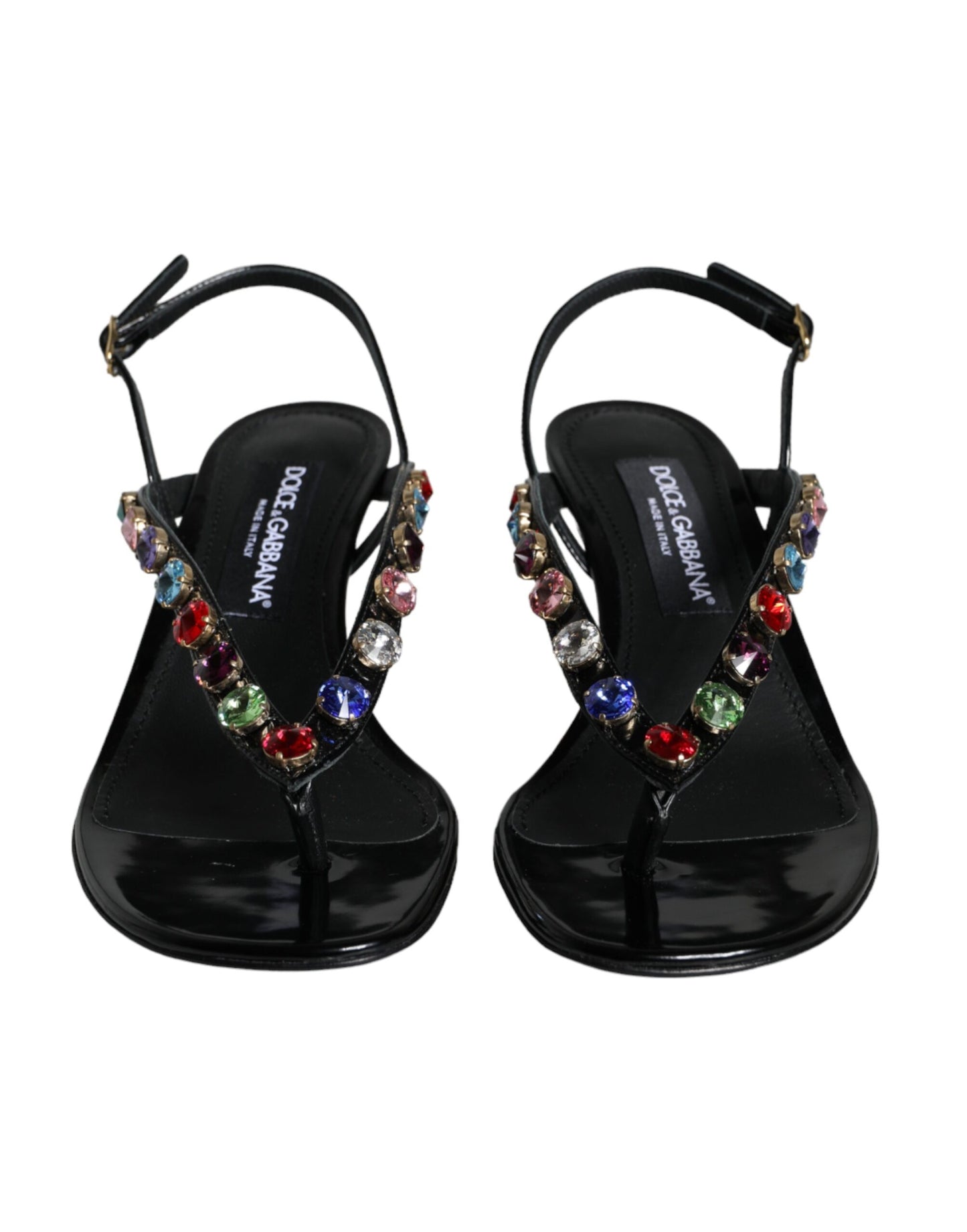 Dolce &amp; Gabbana Black Leather Crystal Slingback Sandals -kengät