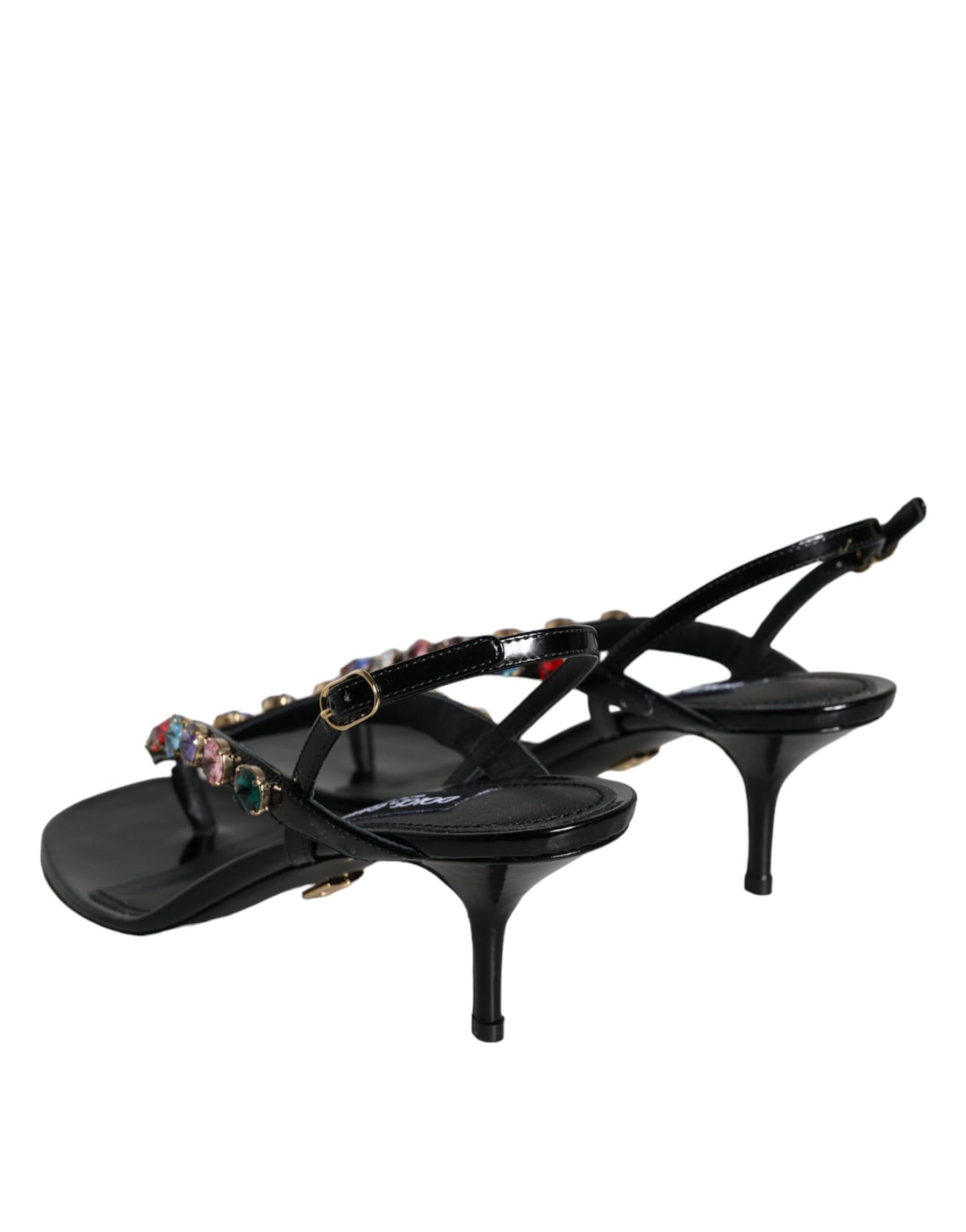 Dolce &amp; Gabbana Black Leather Crystal Slingback Sandals -kengät