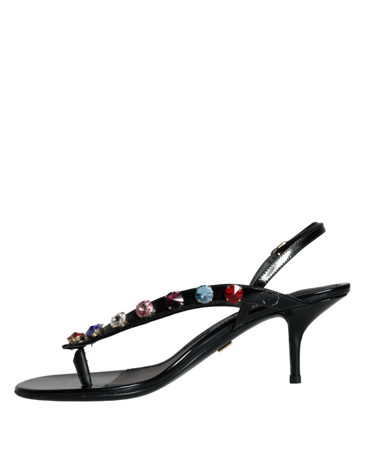 Dolce &amp; Gabbana Black Leather Crystal Slingback Sandals -kengät