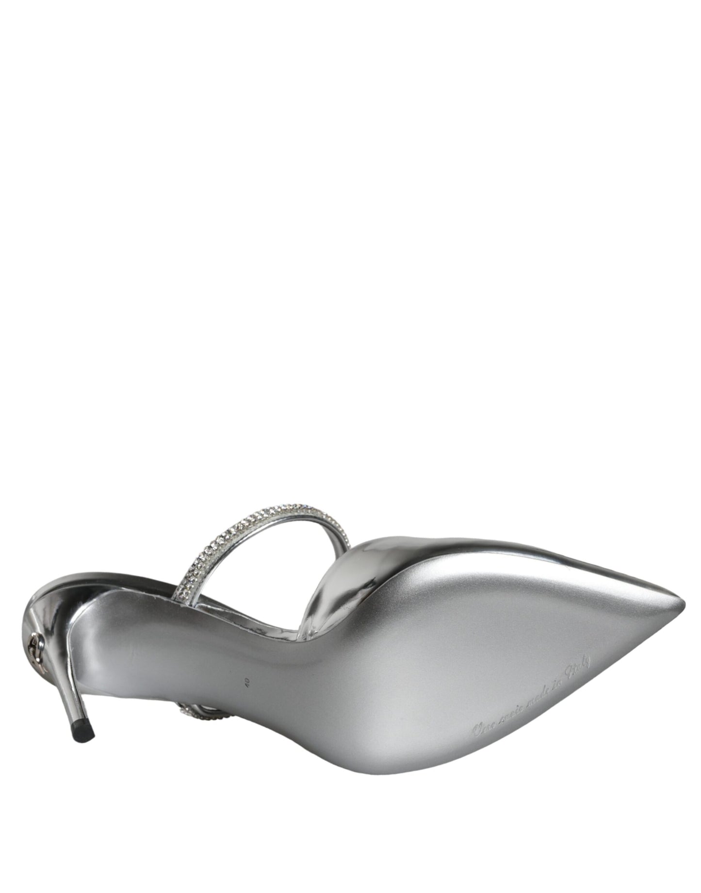 Dolce &amp; Gabbana Silver Crystal Leather Slip On Sandals Shoes