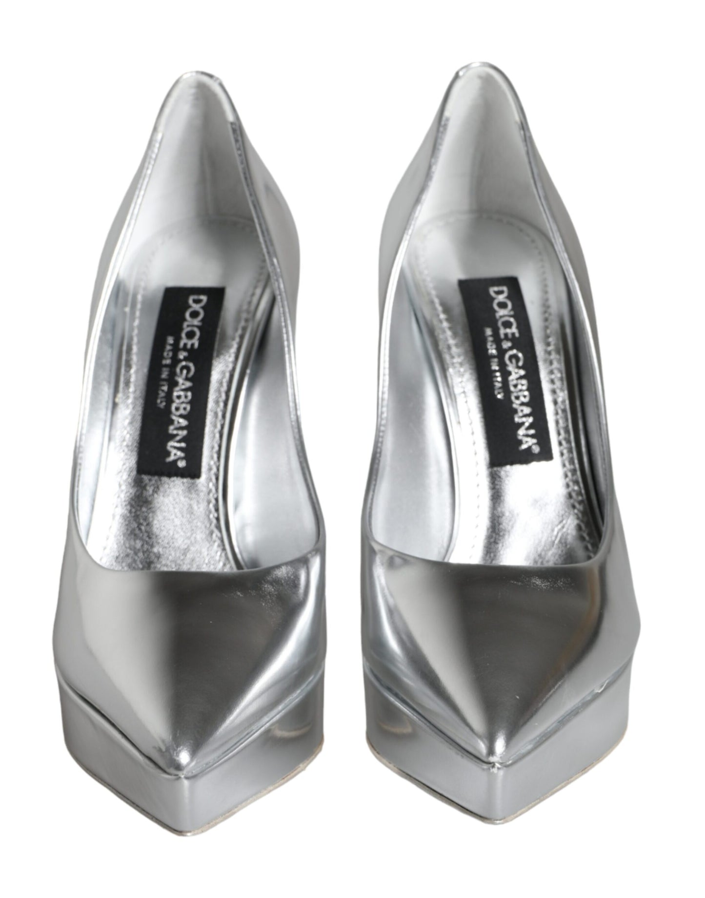 Dolce &amp; Gabbana Silver Leather Platform Heels Pumps -kengät