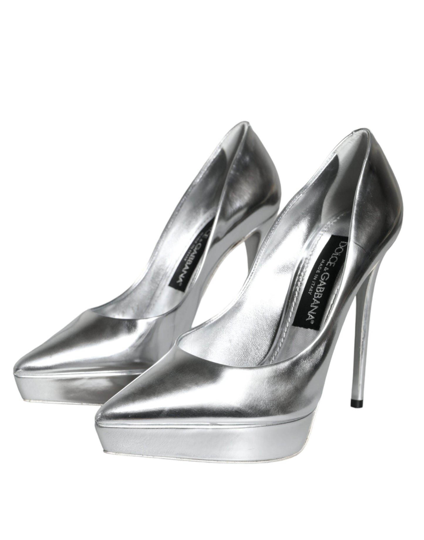 Dolce &amp; Gabbana Silver Leather Platform Heels Pumps -kengät