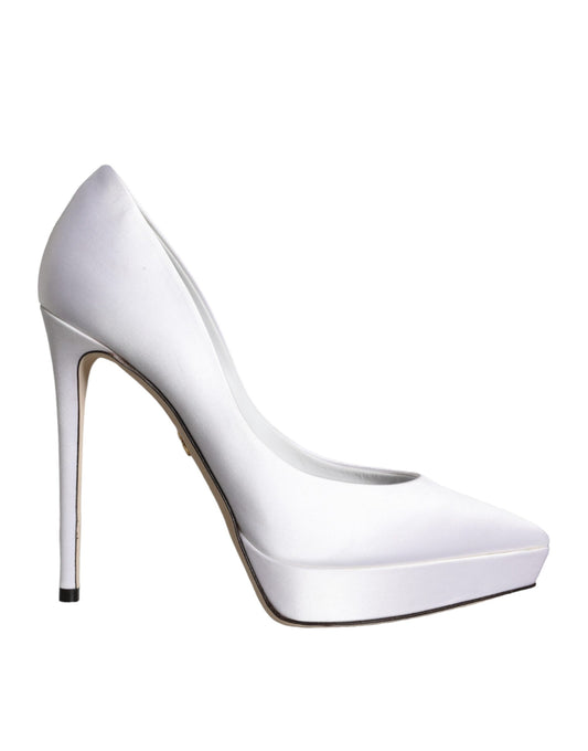 Dolce &amp; Gabbana White Satin Platform High Heels Pumps -kengät