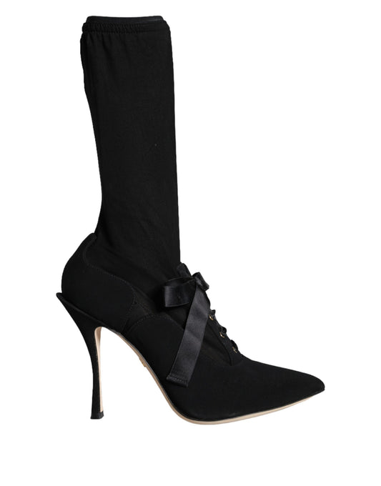 Dolce &amp; Gabbana Black Stiletto Heels Mid Calf Boots -kengät