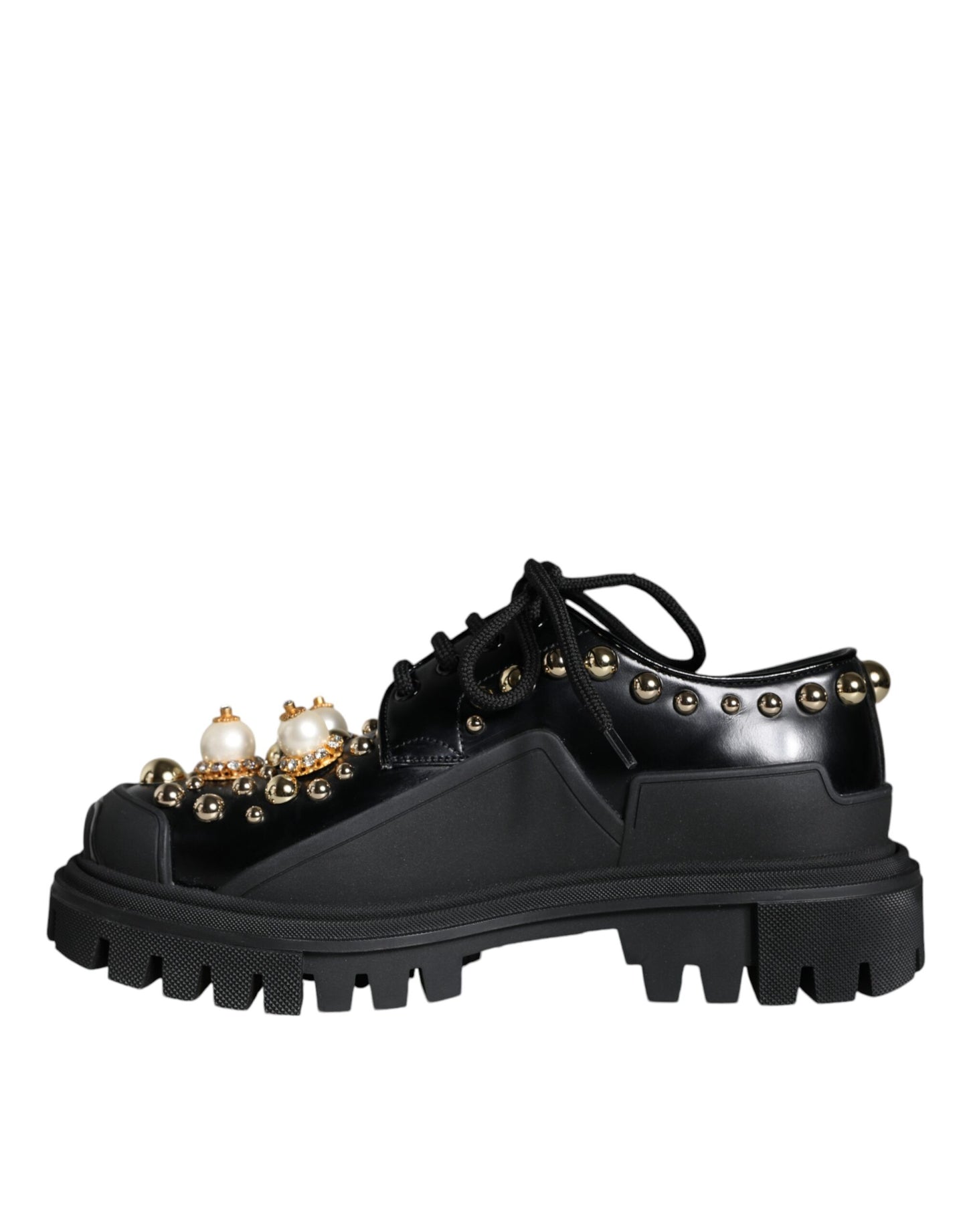 Dolce & Gabbana Schwarze Leder Trekking Derby verschönerte Schuhe