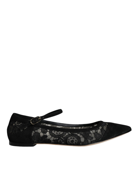 Dolce & Gabbana Schwarz Taormina Spitze Bellucci Flats Schuhe