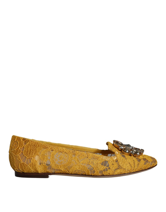 Dolce & Gabbana Senf Spitze Kristall Ballett Flats Loafer Schuhe