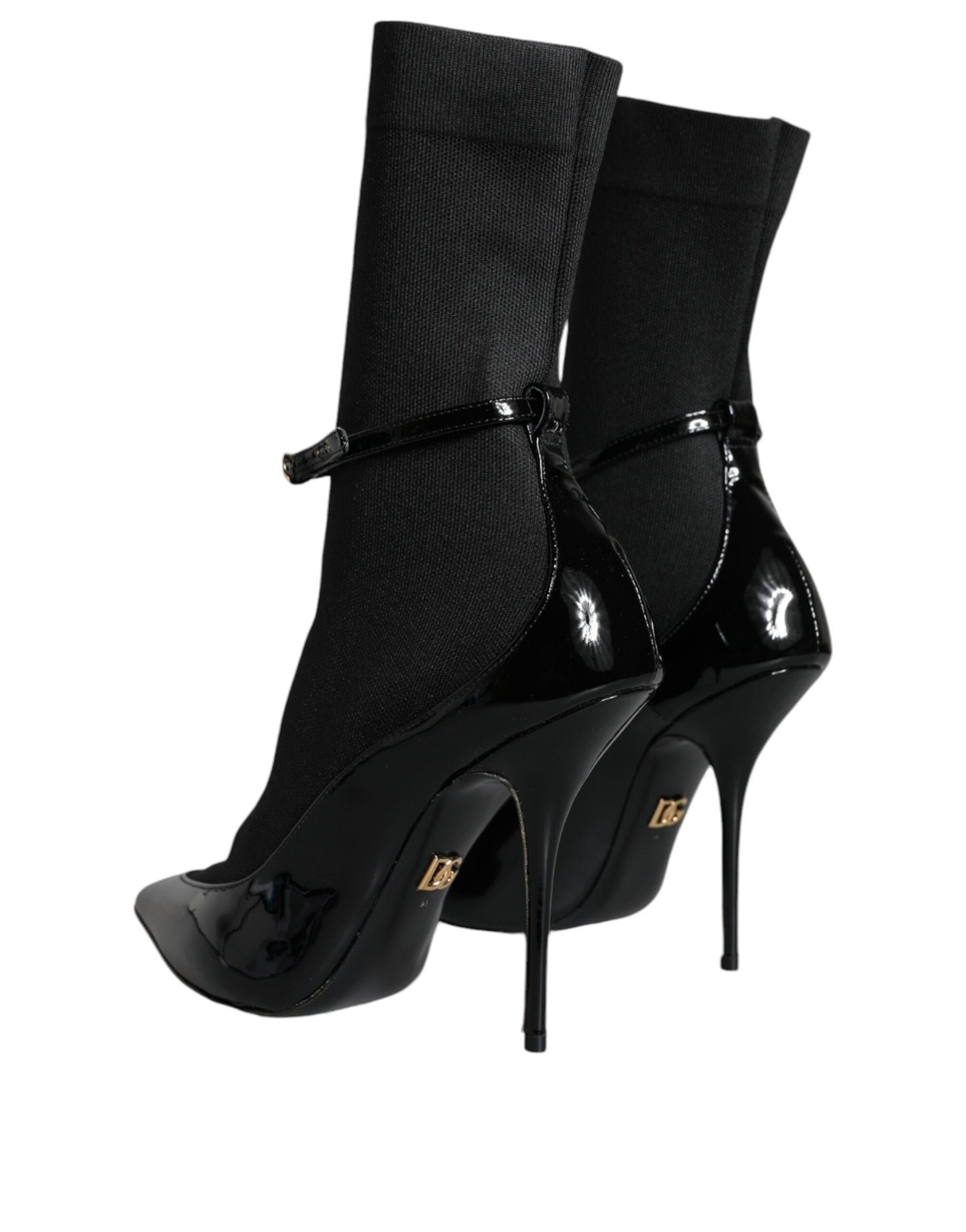 Dolce & Gabbana Schwarz Leder Stilettos Booties Socken Schuhe