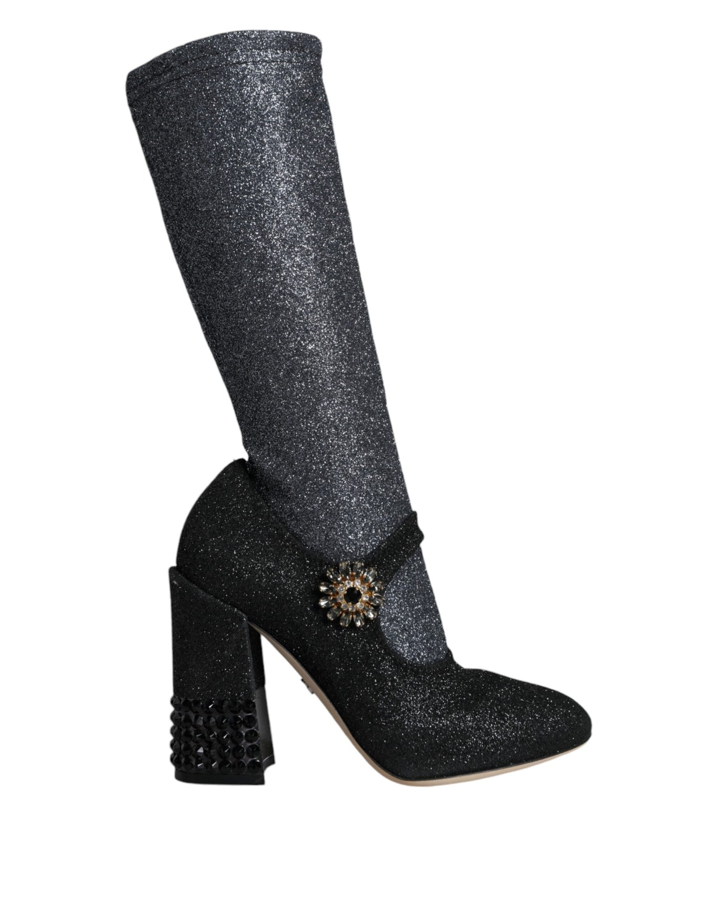 Dolce & Gabbana Schwarz Kristall Mary Janes Booties Schuhe