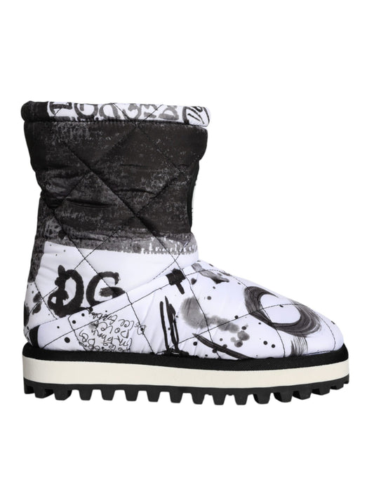 Dolce & Gabbana Weiße gepolsterte Logo Print Mid Calf Stiefel Schuhe