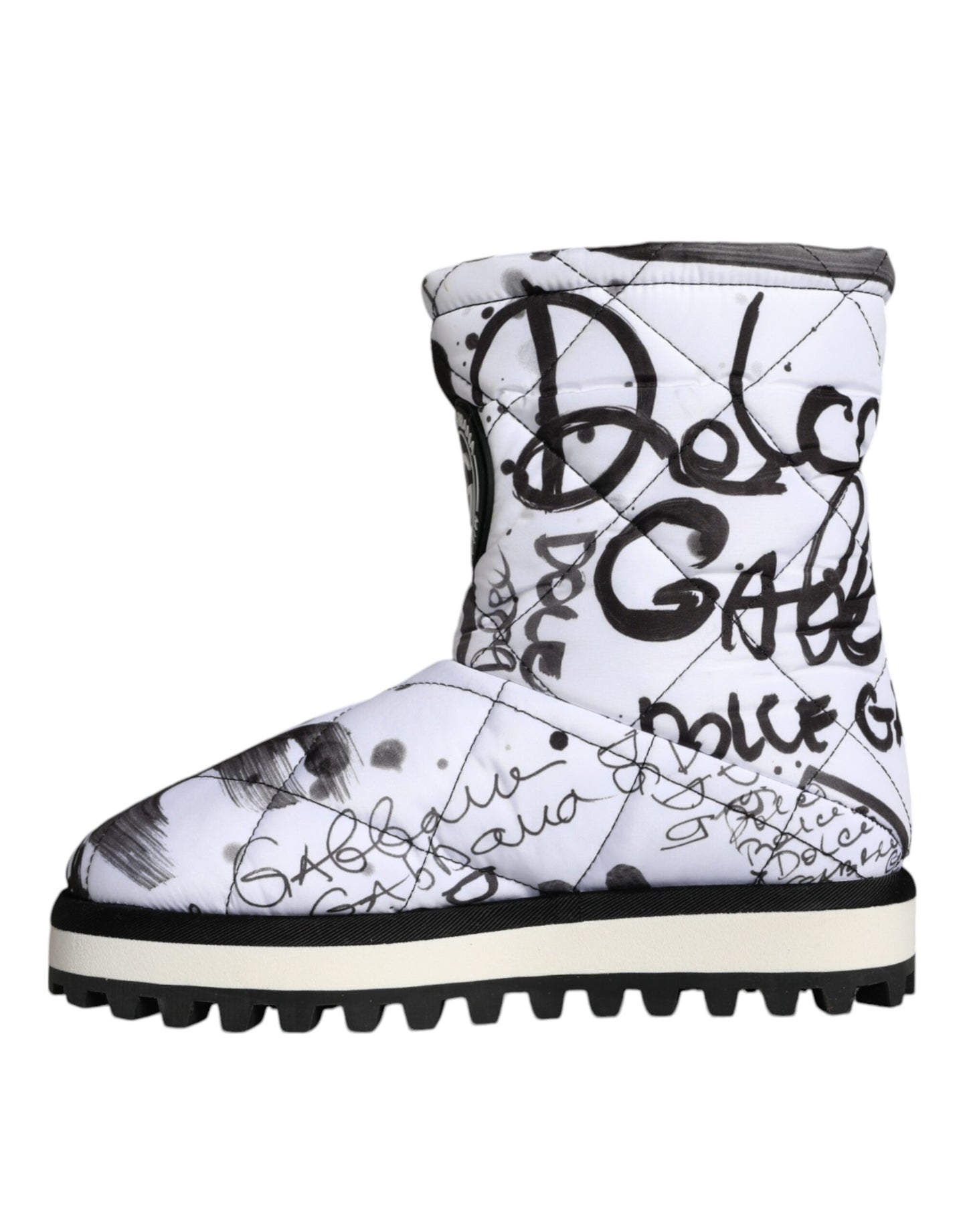 Dolce & Gabbana Weiße gepolsterte Logo Print Mid Calf Stiefel Schuhe