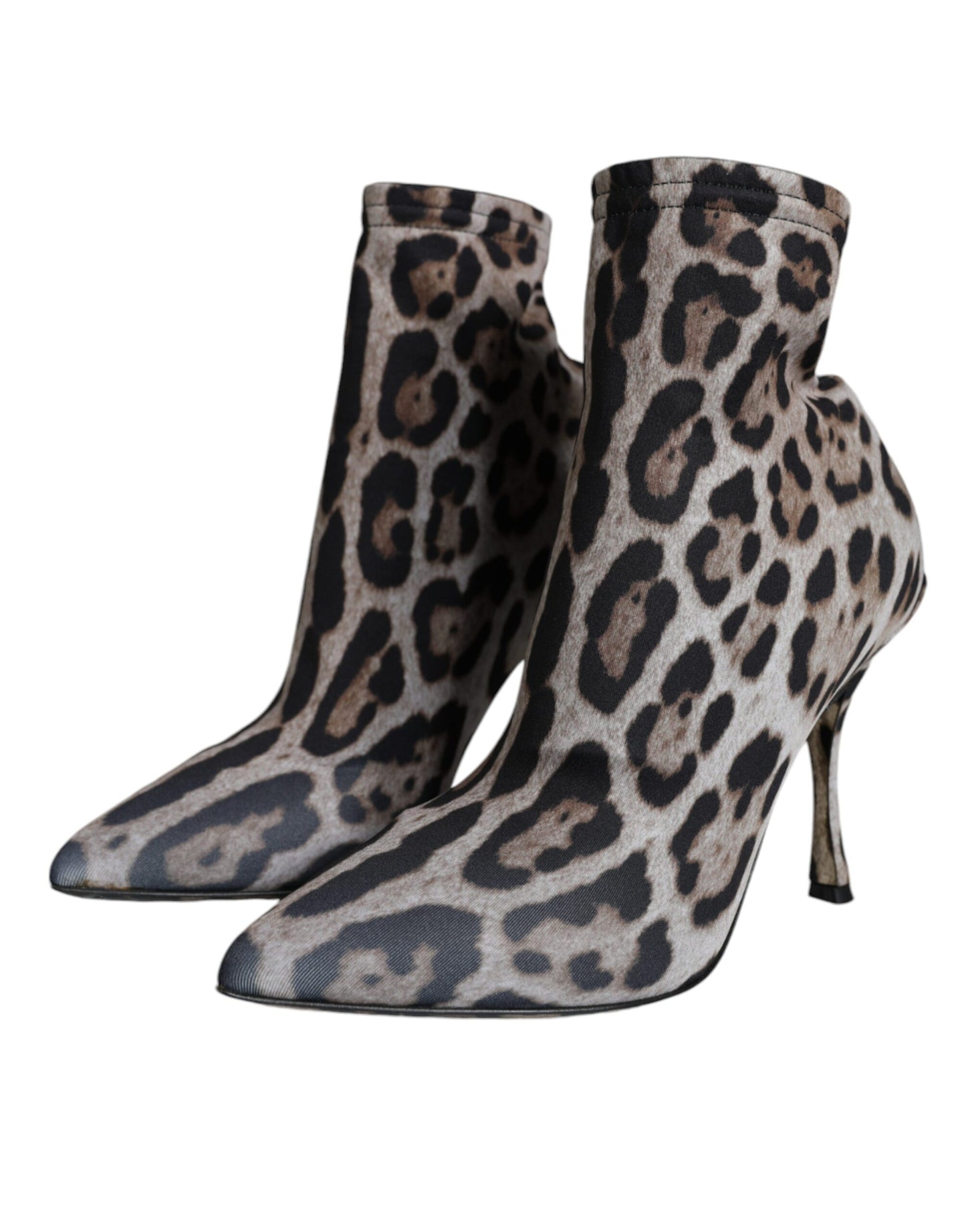 Dolce & Gabbana Graue Leopard Stretch Heels Stiefeletten Schuhe