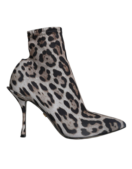 Dolce & Gabbana Graue Leopard Stretch Heels Stiefeletten Schuhe