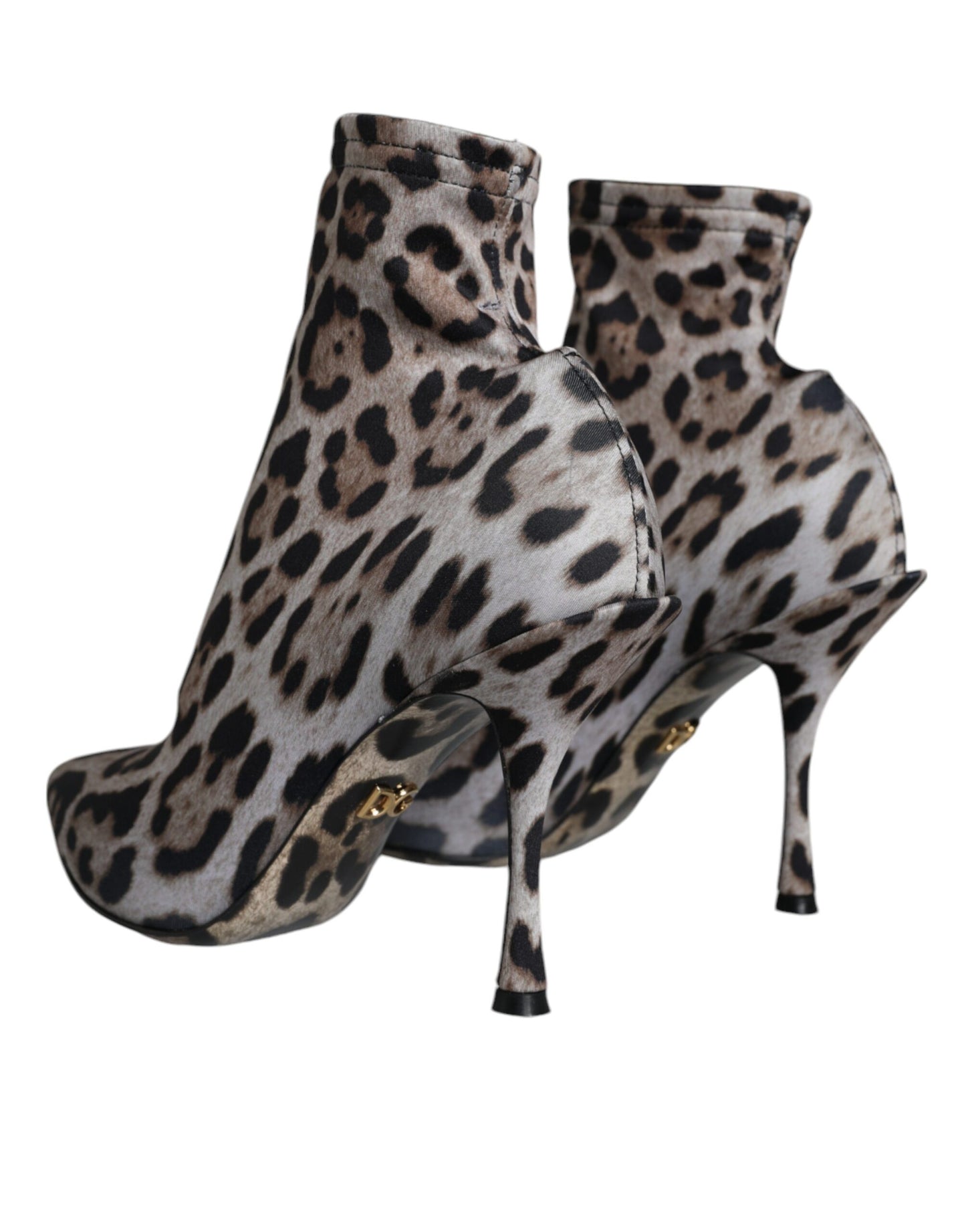 Dolce & Gabbana Graue Leopard Stretch Heels Stiefeletten Schuhe