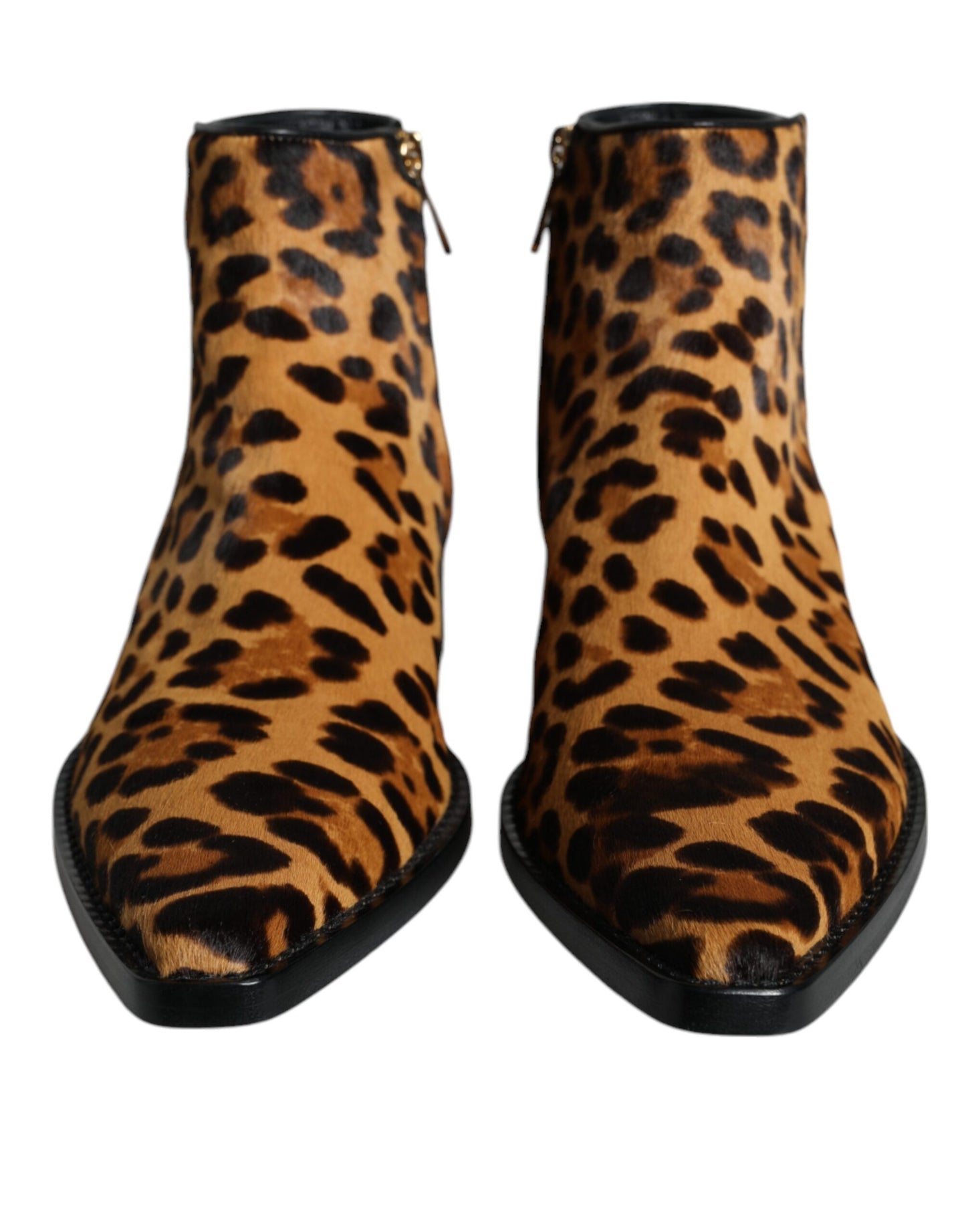 Dolce & Gabbana Braun Leopard Kalb Pelz Ankle Stiefel Schuhe