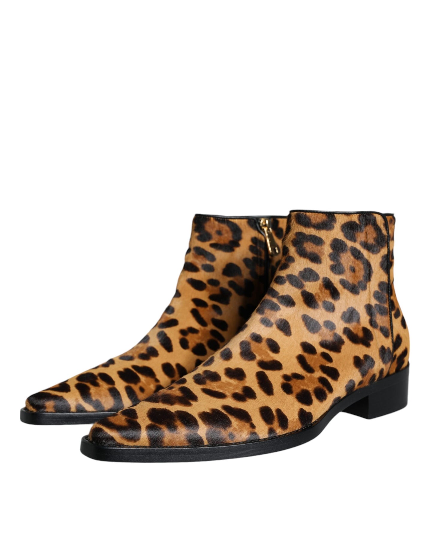 Dolce & Gabbana Braun Leopard Kalb Pelz Ankle Stiefel Schuhe