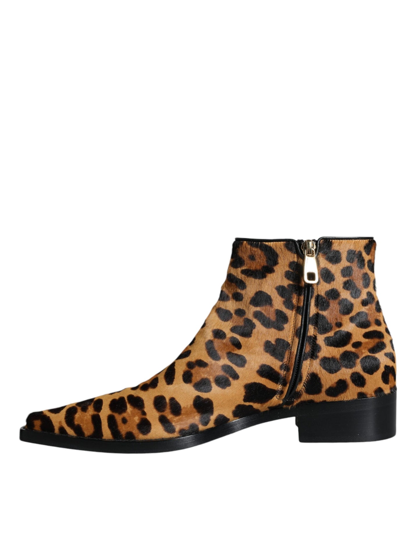 Dolce & Gabbana Braun Leopard Kalb Pelz Ankle Stiefel Schuhe