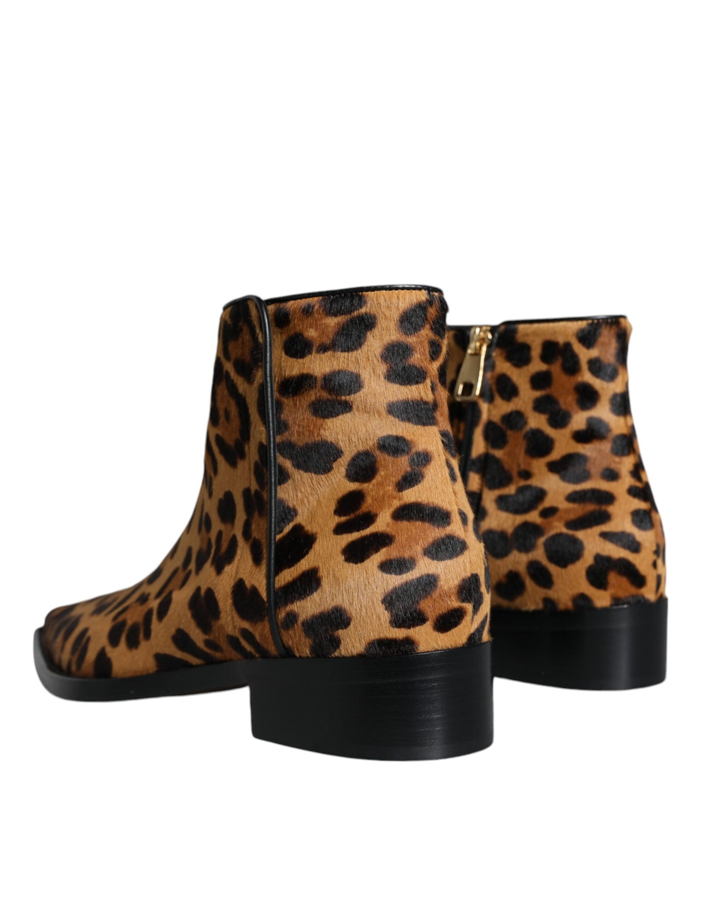 Dolce & Gabbana Braun Leopard Kalb Pelz Ankle Stiefel Schuhe