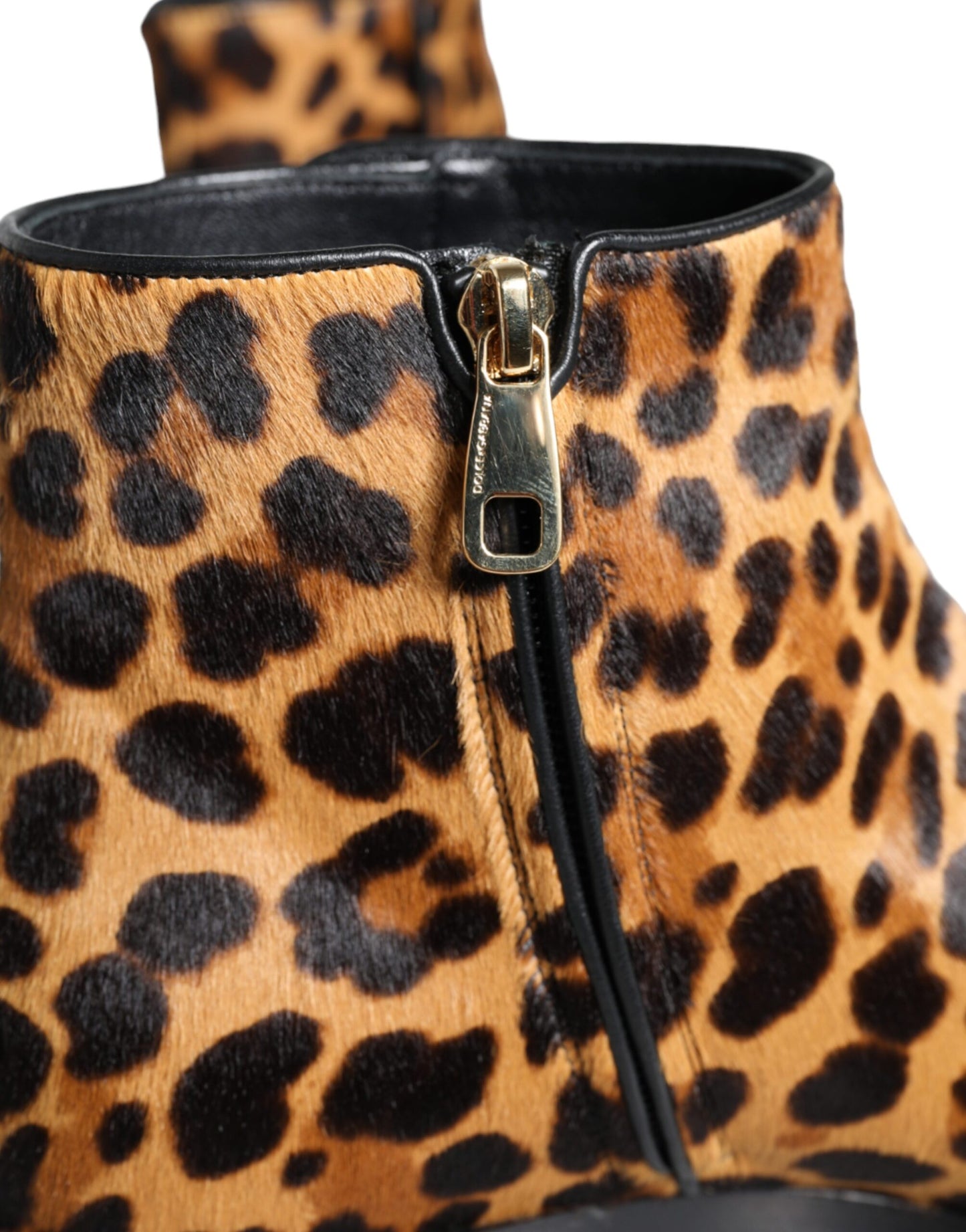 Dolce & Gabbana Braun Leopard Kalb Pelz Ankle Stiefel Schuhe