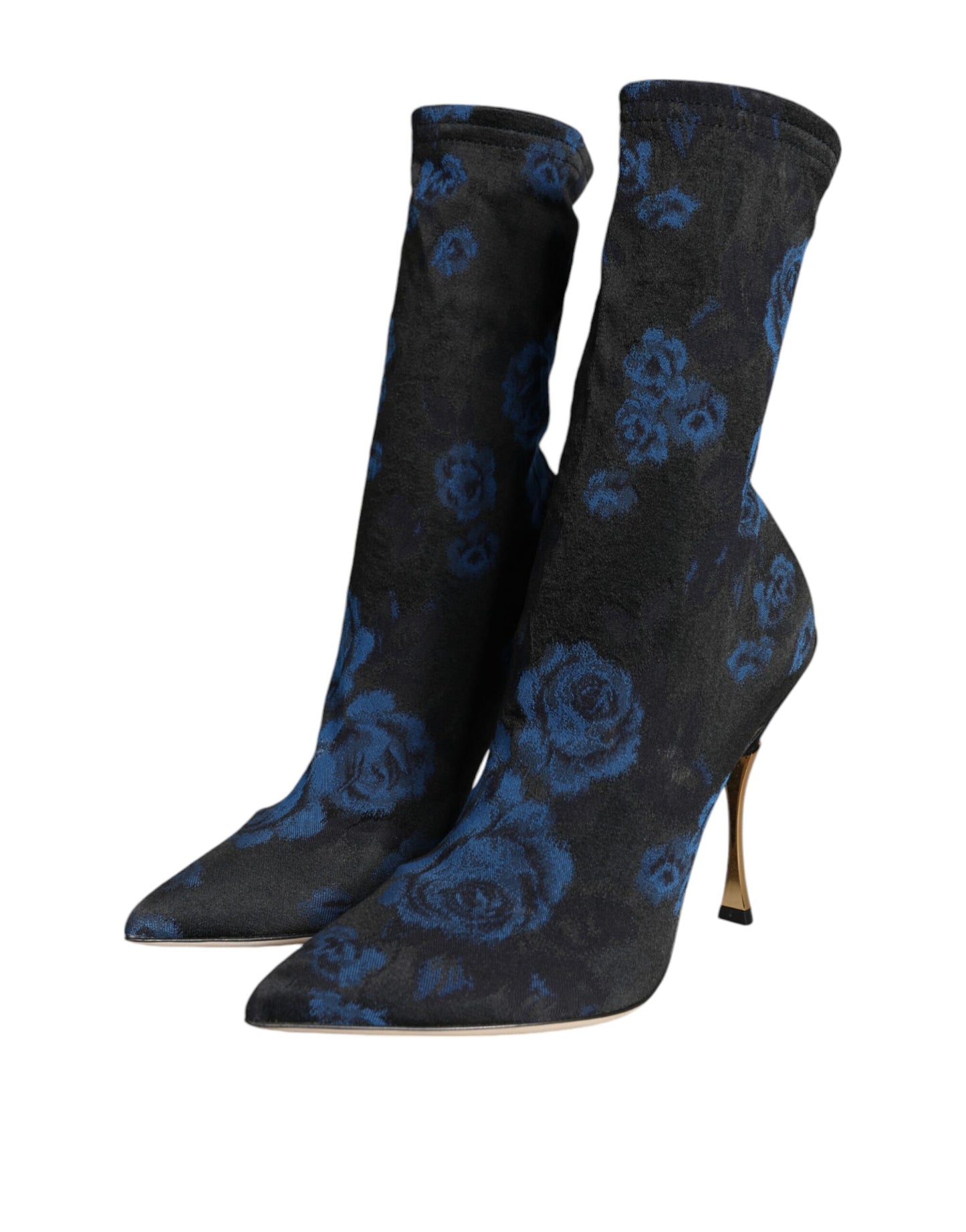 Dolce & Gabbana Schwarz Floral Stretch Mid Calf Stiefel Schuhe