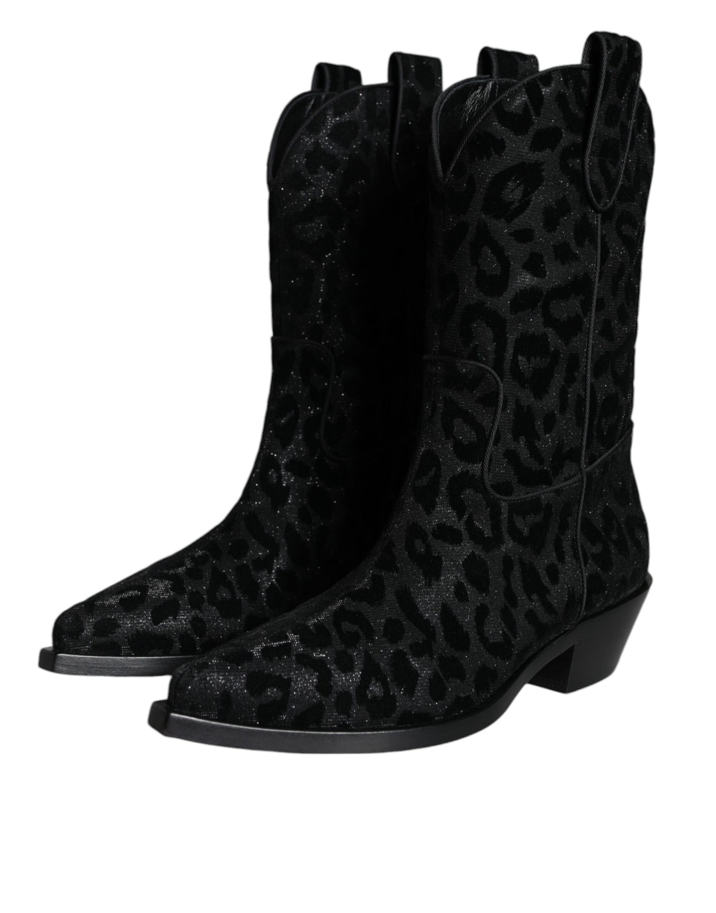 Dolce & Gabbana Schwarz Grau Leopard Cowboy Stiefel Schuhe