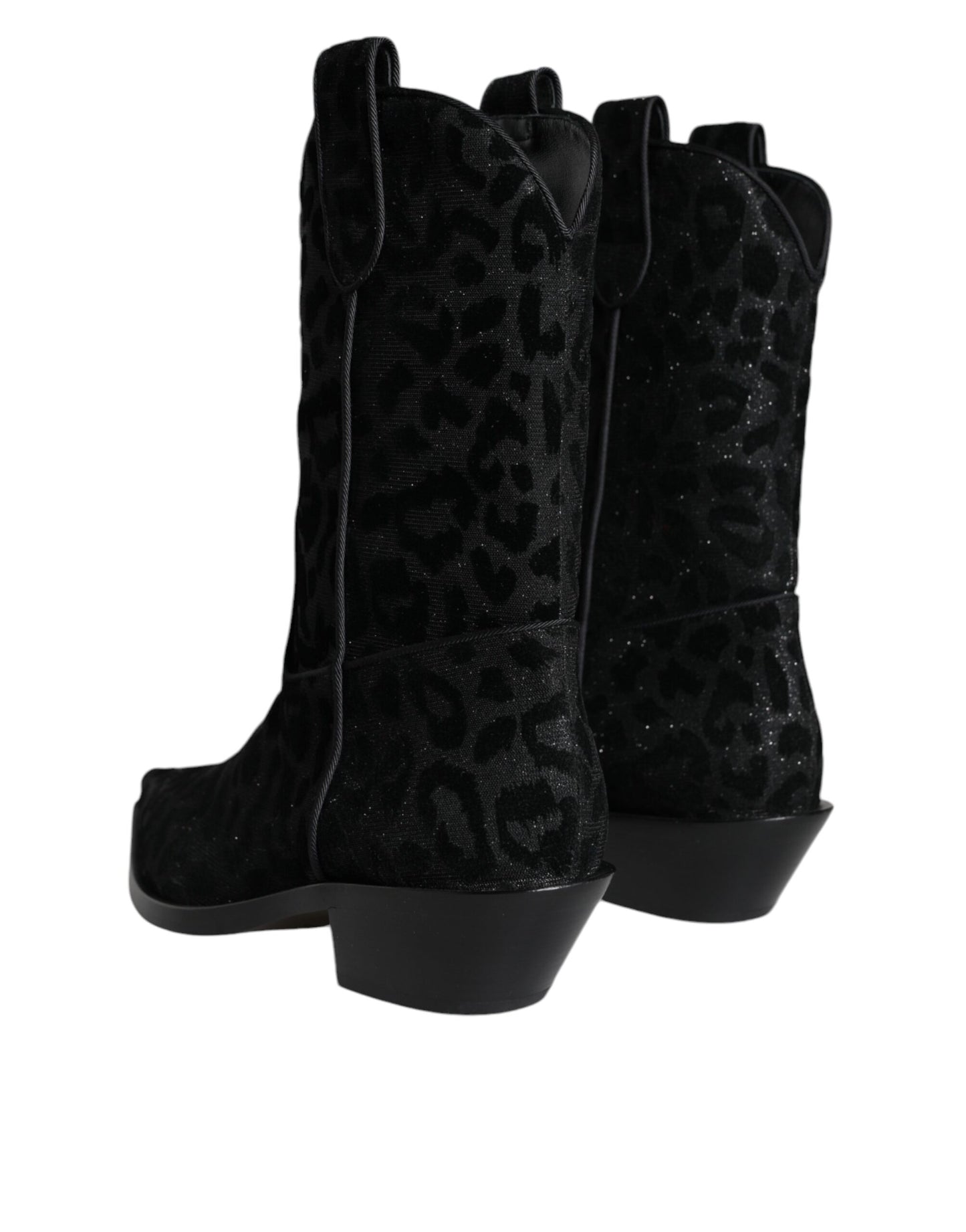 Dolce & Gabbana Schwarz Grau Leopard Cowboy Stiefel Schuhe