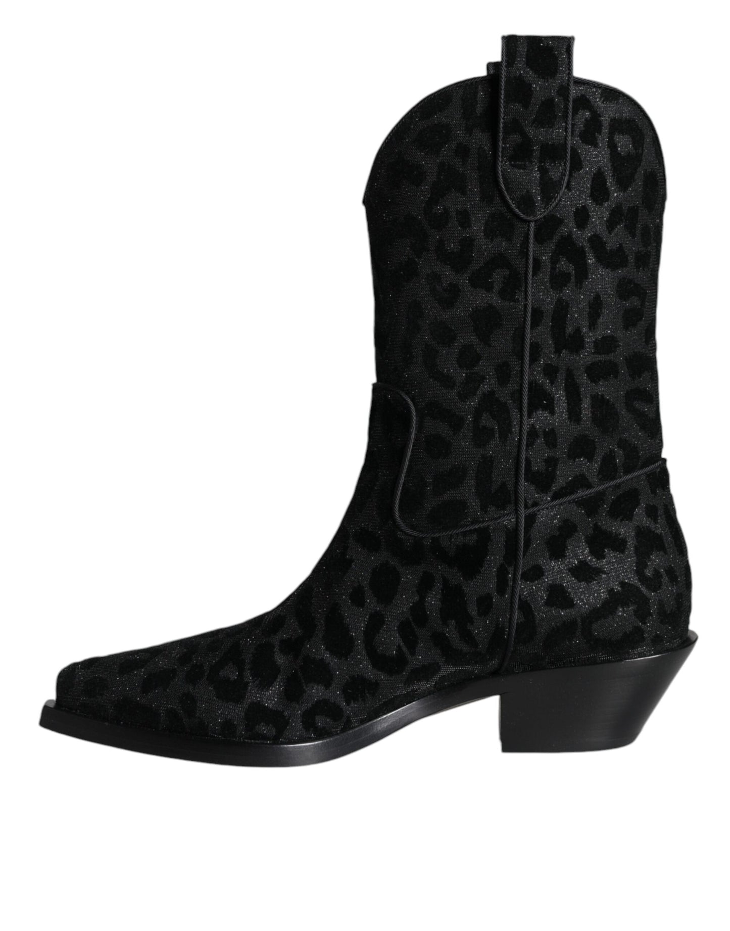 Dolce & Gabbana Schwarz Grau Leopard Cowboy Stiefel Schuhe