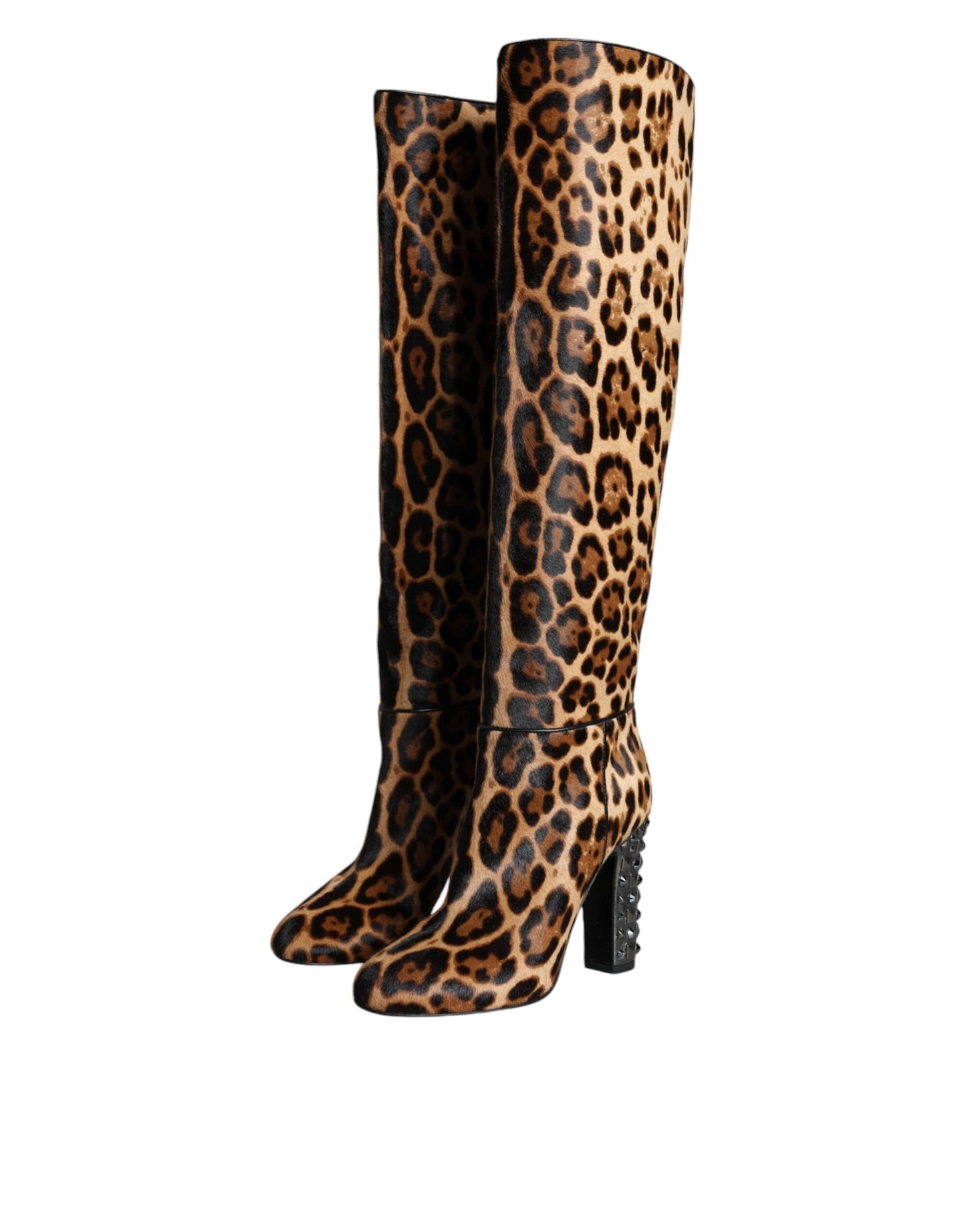 Dolce & Gabbana Beige Schwarz Leopard Kniehohe Stiefel Schuhe