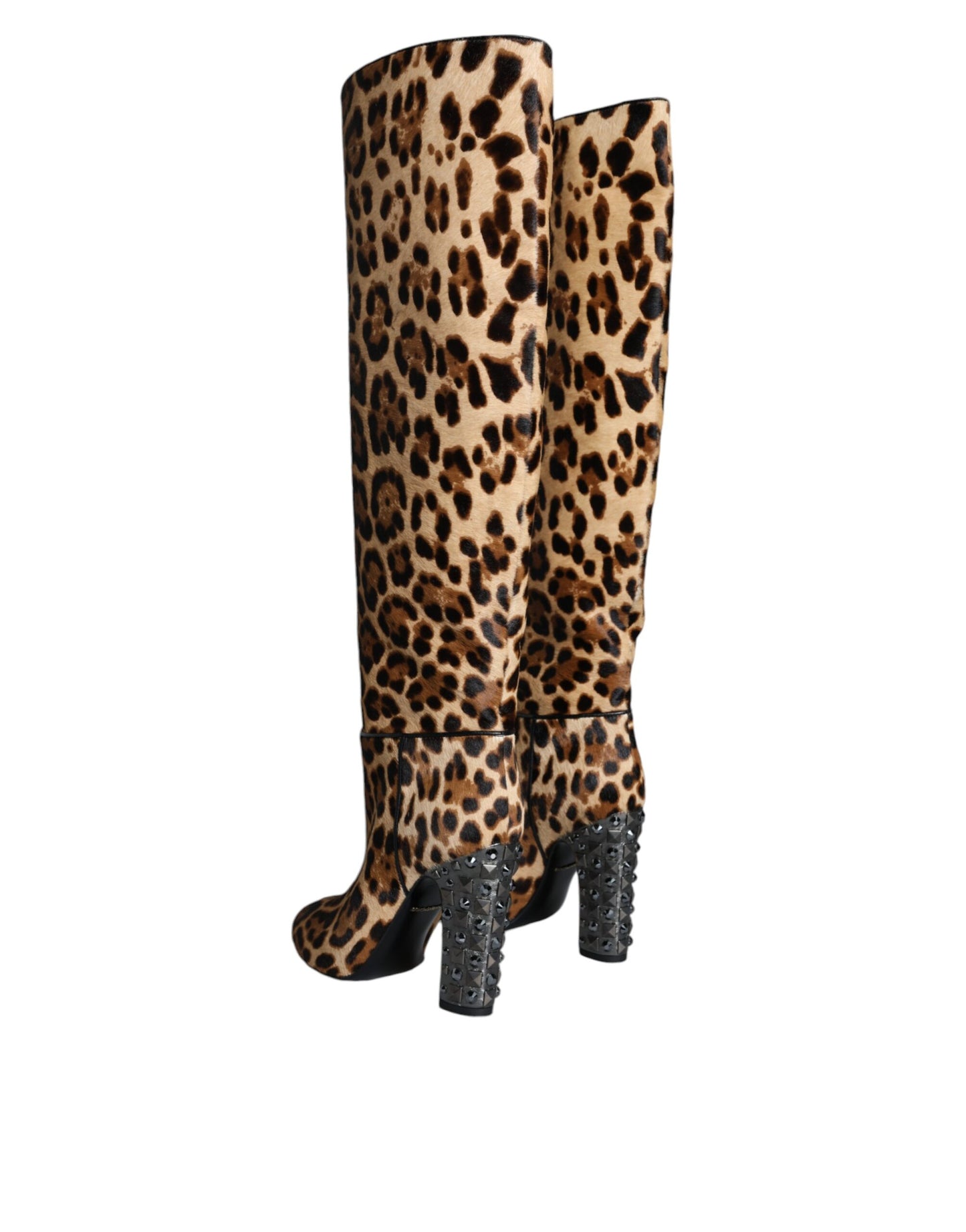 Dolce & Gabbana Beige Schwarz Leopard Kniehohe Stiefel Schuhe