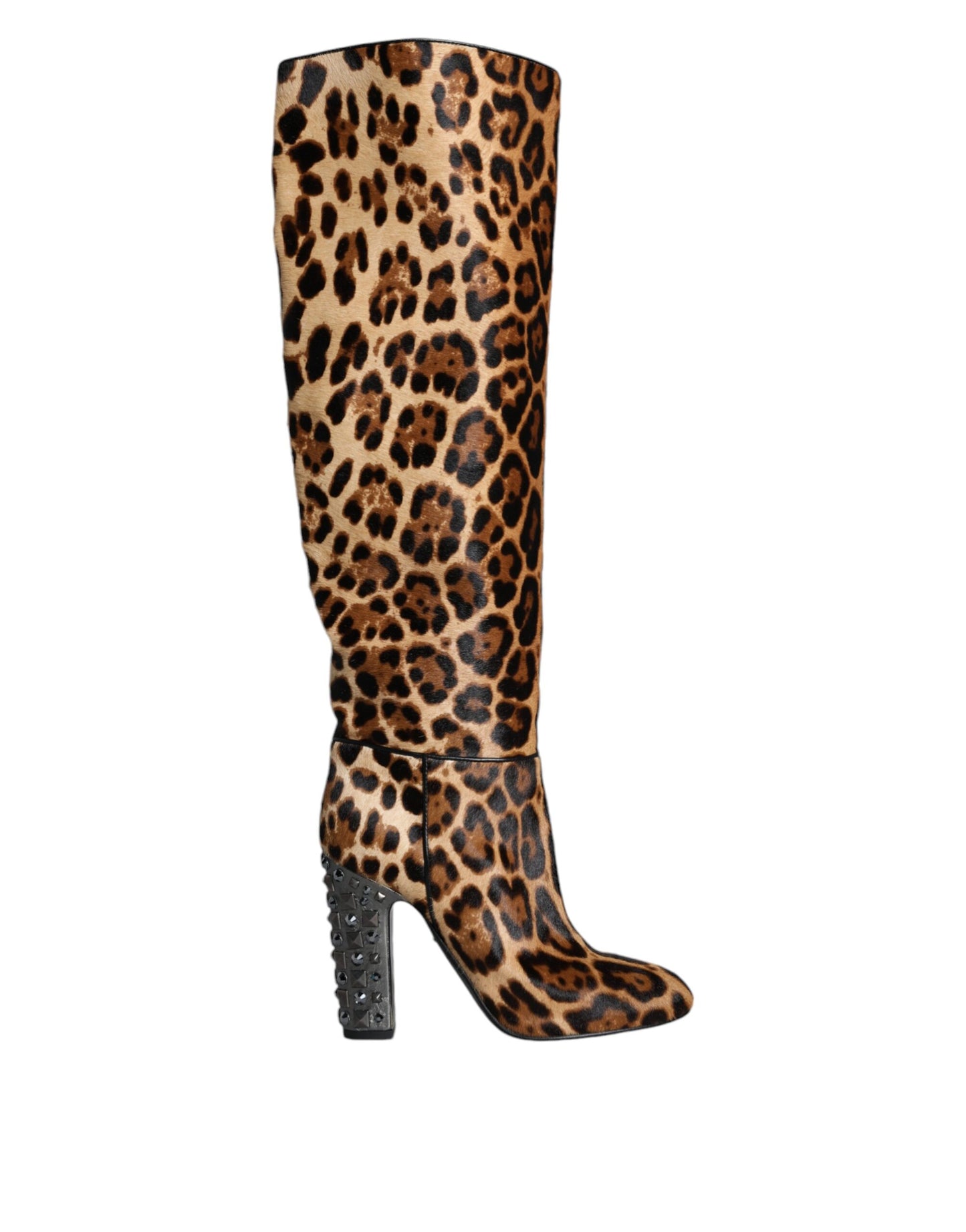 Dolce & Gabbana Beige Schwarz Leopard Kniehohe Stiefel Schuhe