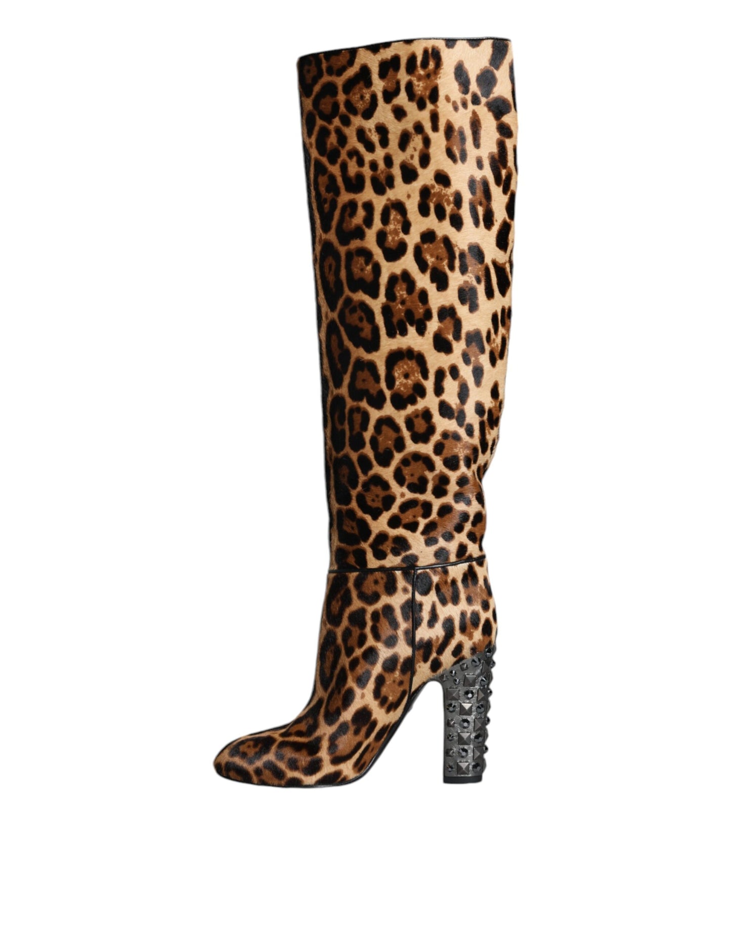 Dolce & Gabbana Beige Schwarz Leopard Kniehohe Stiefel Schuhe